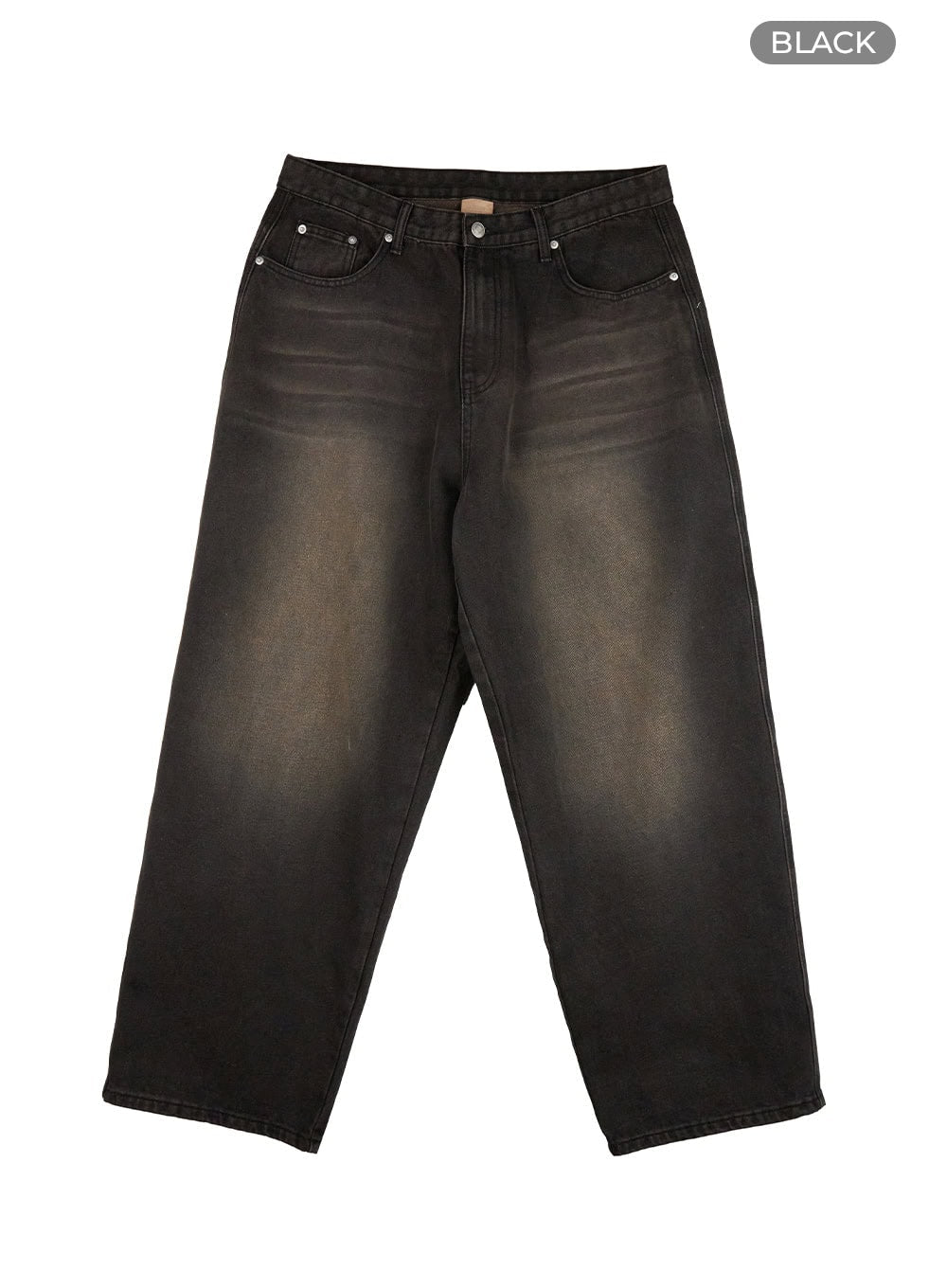 Men's Washed Cotton Wide Leg Jeans (Black) IS420