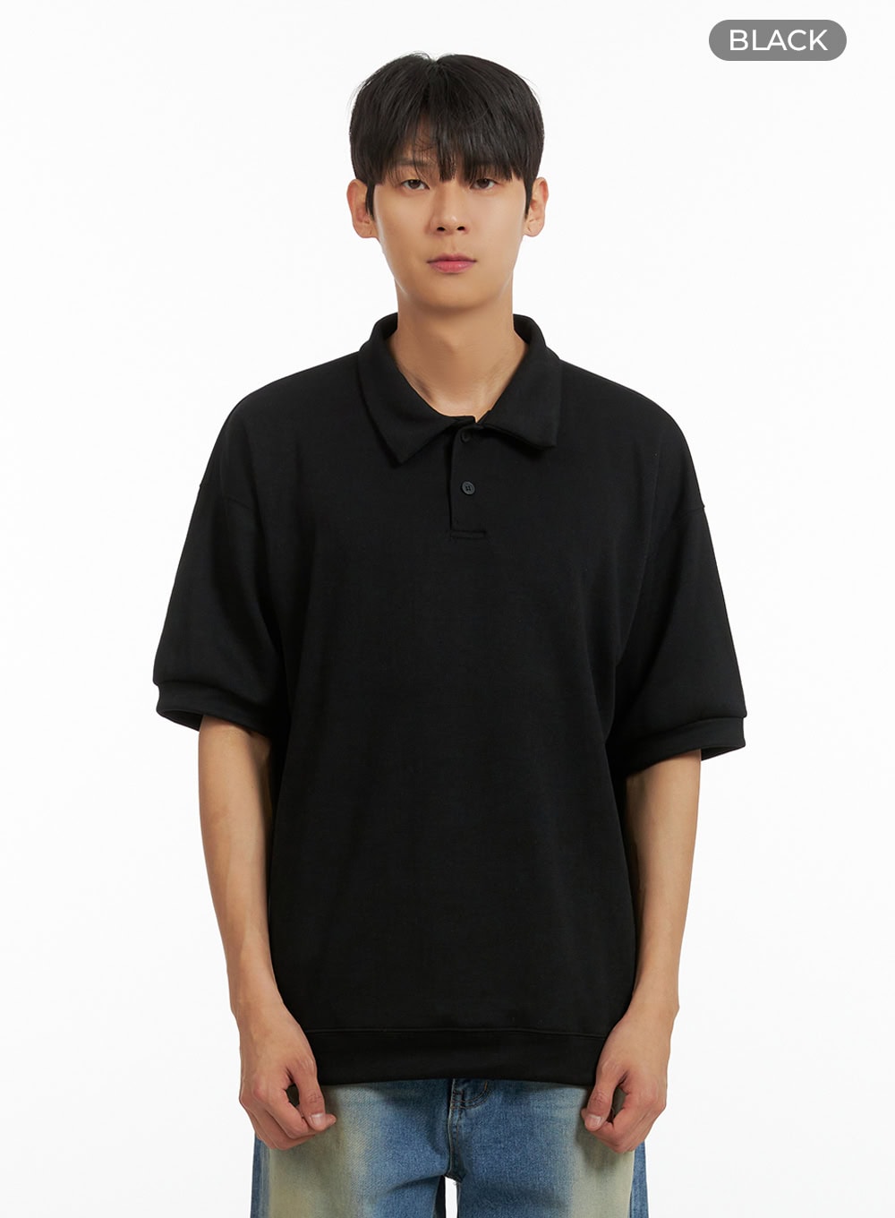 Men's Cotton Polo Top (Black) IU419