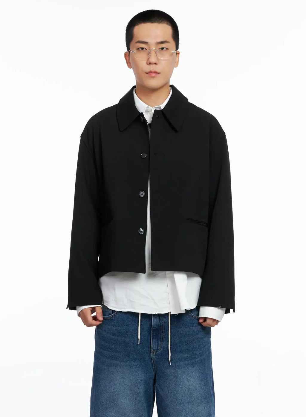 Men's Cropped Button-Up Jacket IS502
