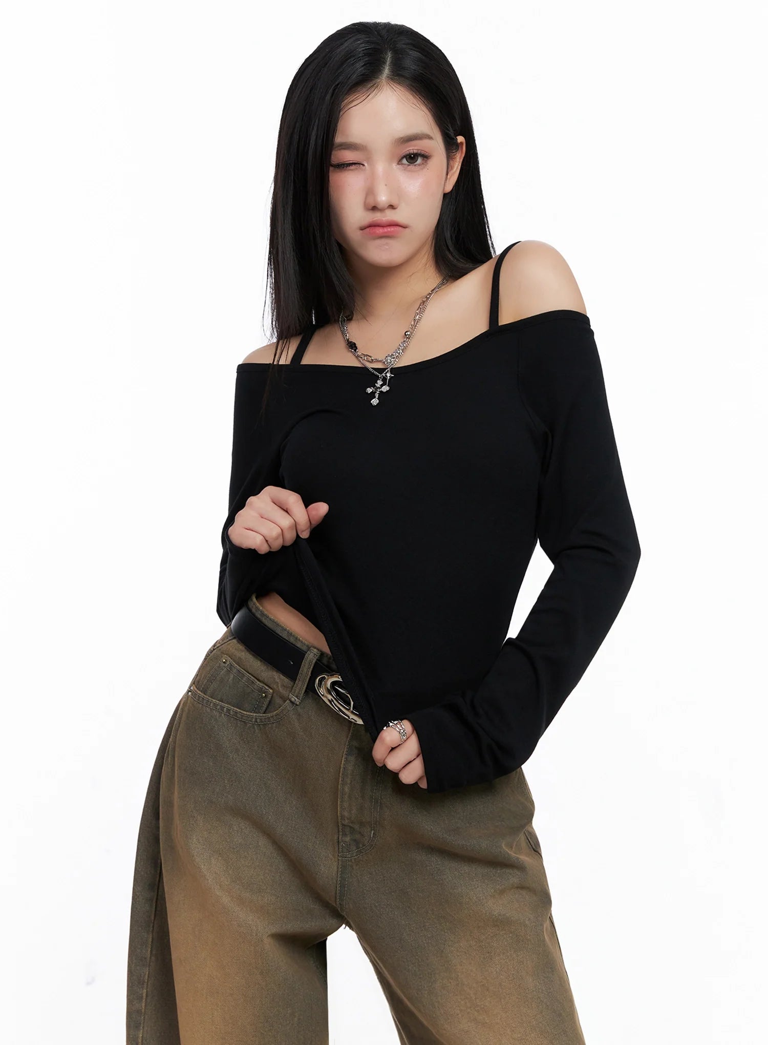 Elegant Long Sleeve Off-Shoulder Top IS525