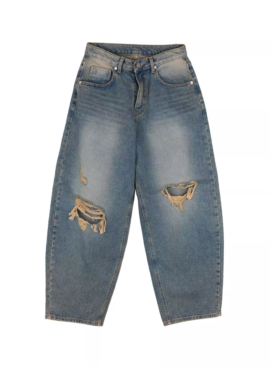 Jeemin Vintage Distressed Wide-Leg Denim Jeans  IC503