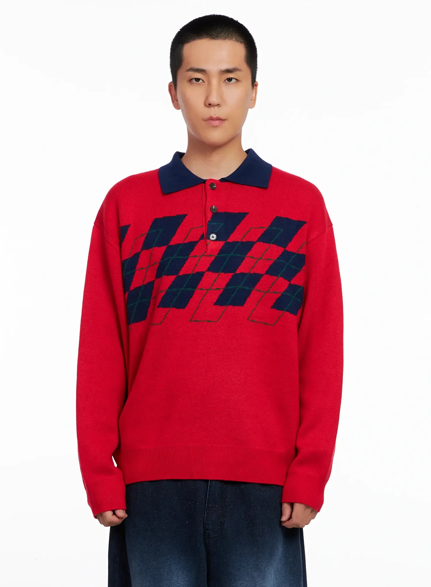 Men's Argyle Henley Knit IS510