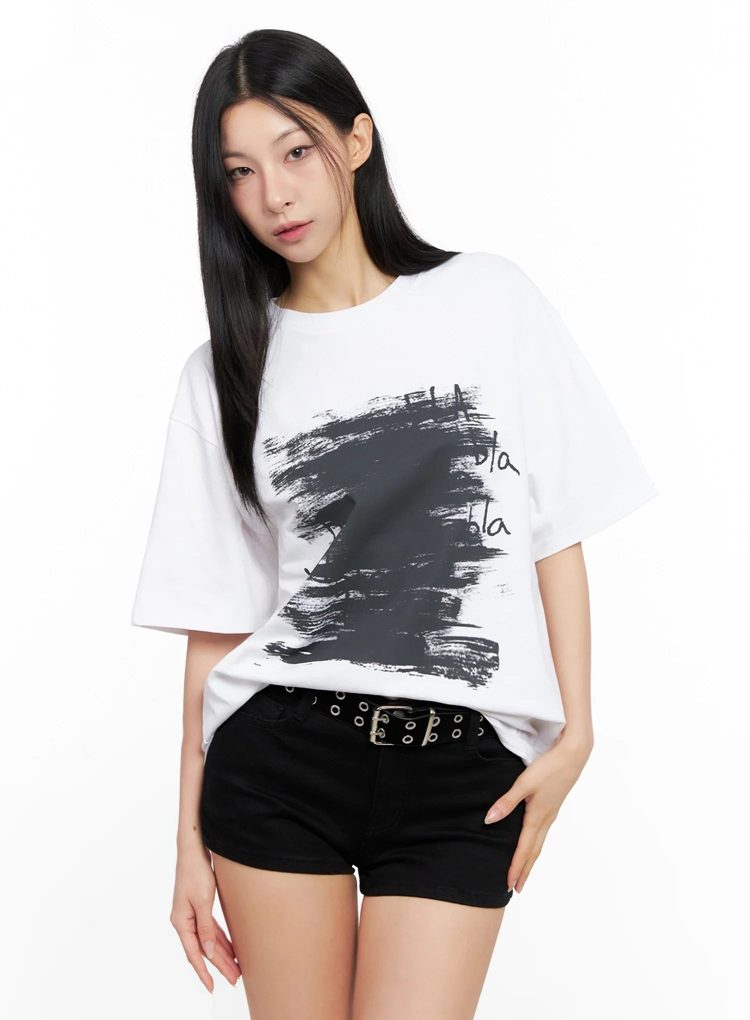 Brushstroke Graphic Oversized Tee IG508