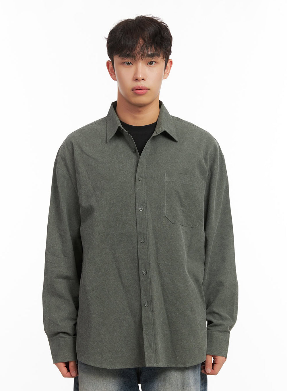 Men's Washed Oversized Collar Shirt ID427