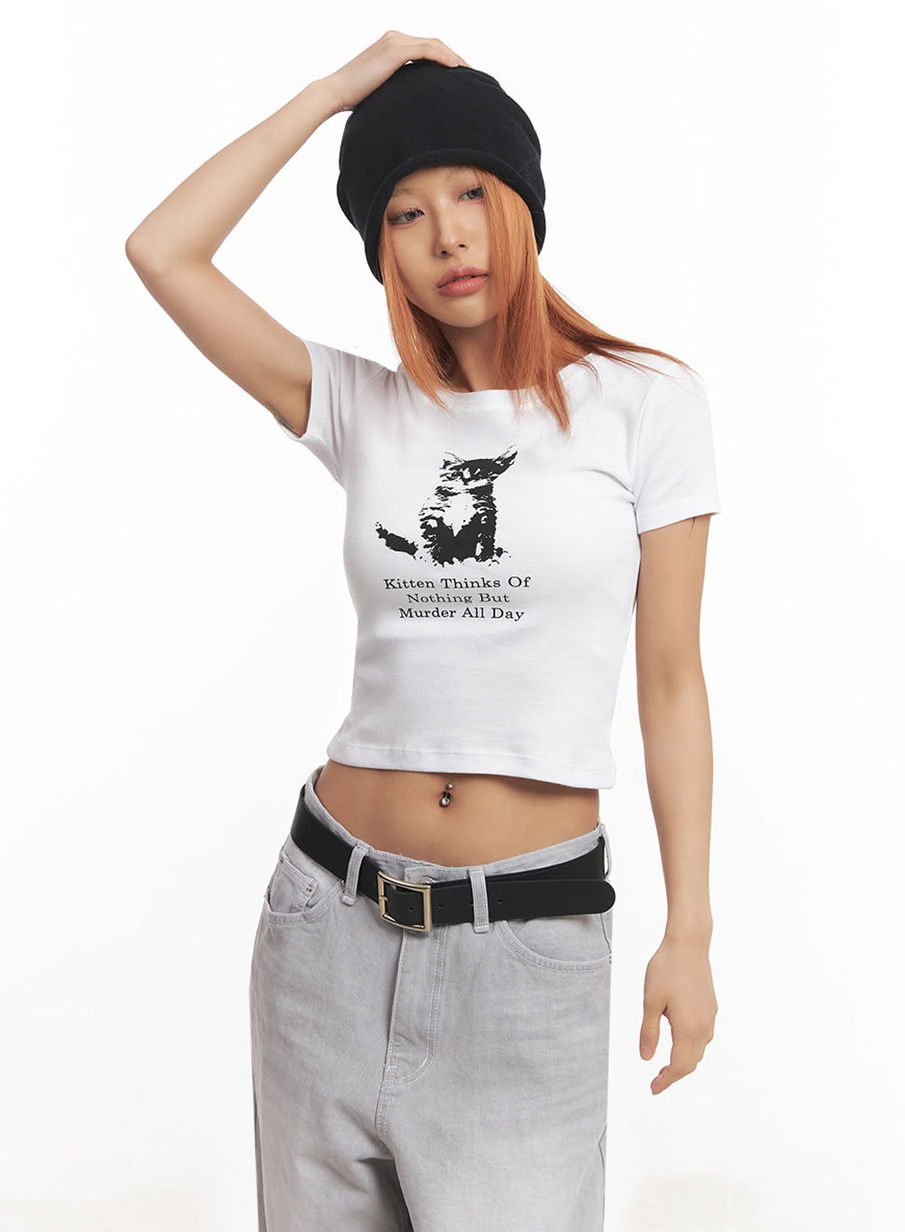 Cat Graphic Crop Top IA515