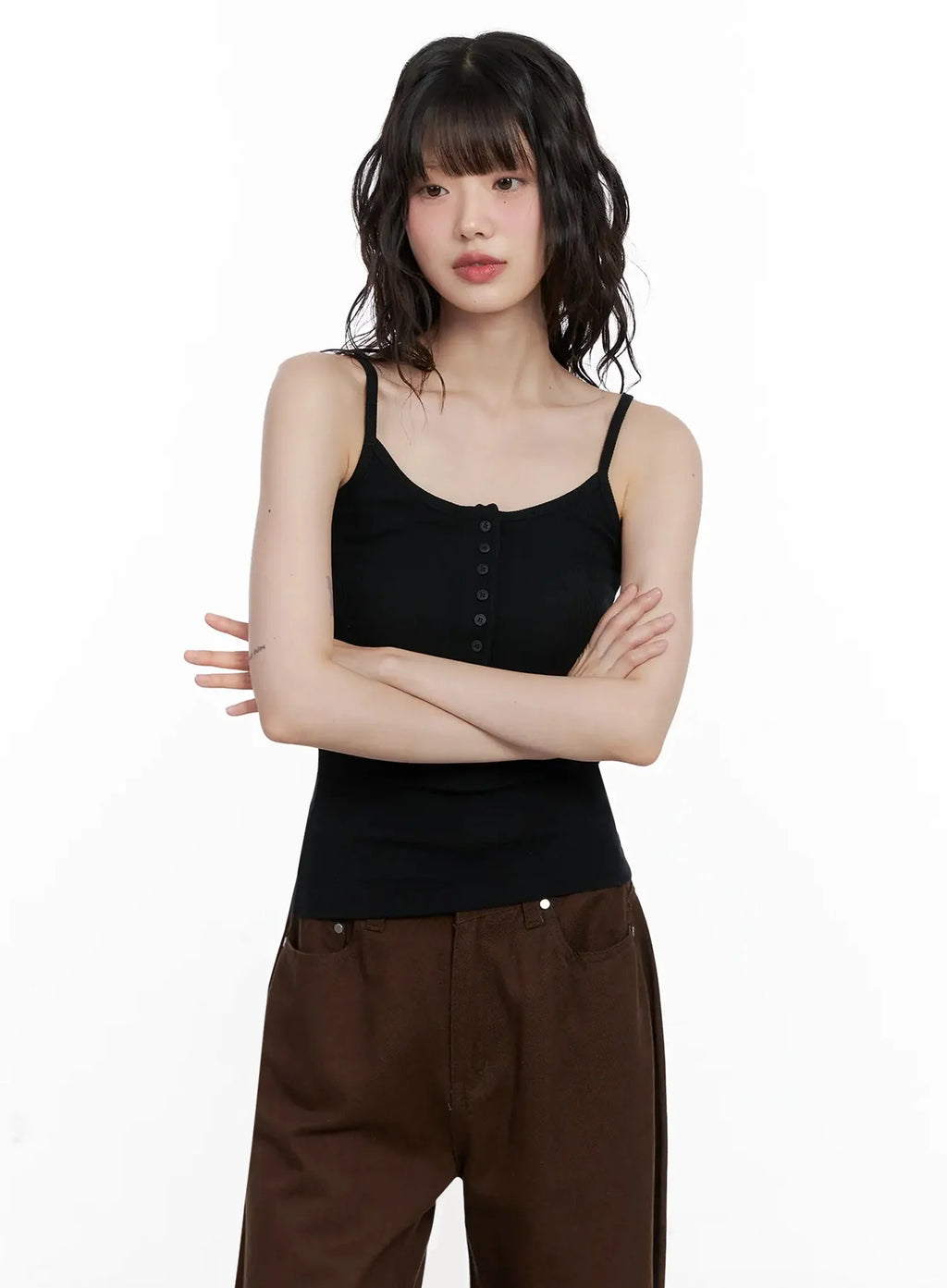 Ribbed Button Front Tank Top IL531