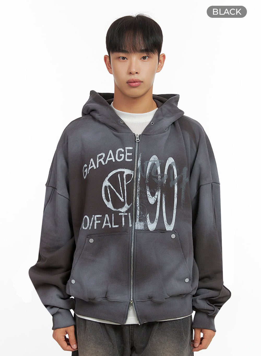 Men's Paint Washed Graphic Zip-Up Hoodie IO420