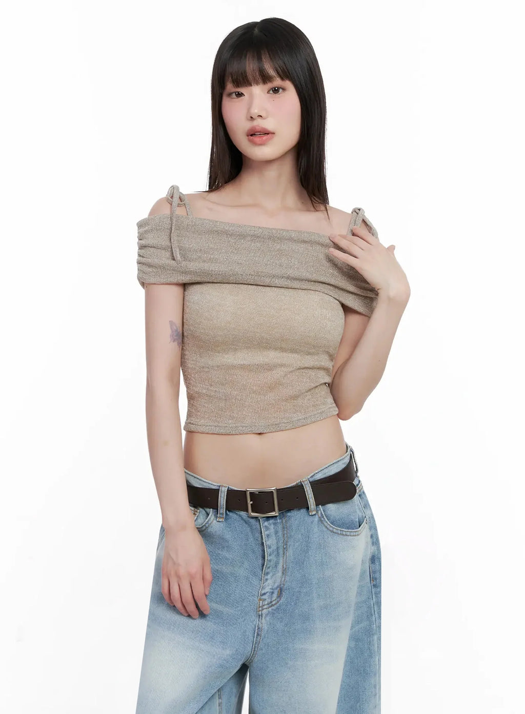 Textured Off-Shoulder Knit Top IL531