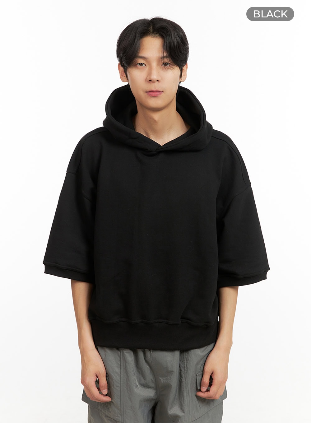Men's Cozy Boxy Fit Hooded Sweatshirt (Black) IU405