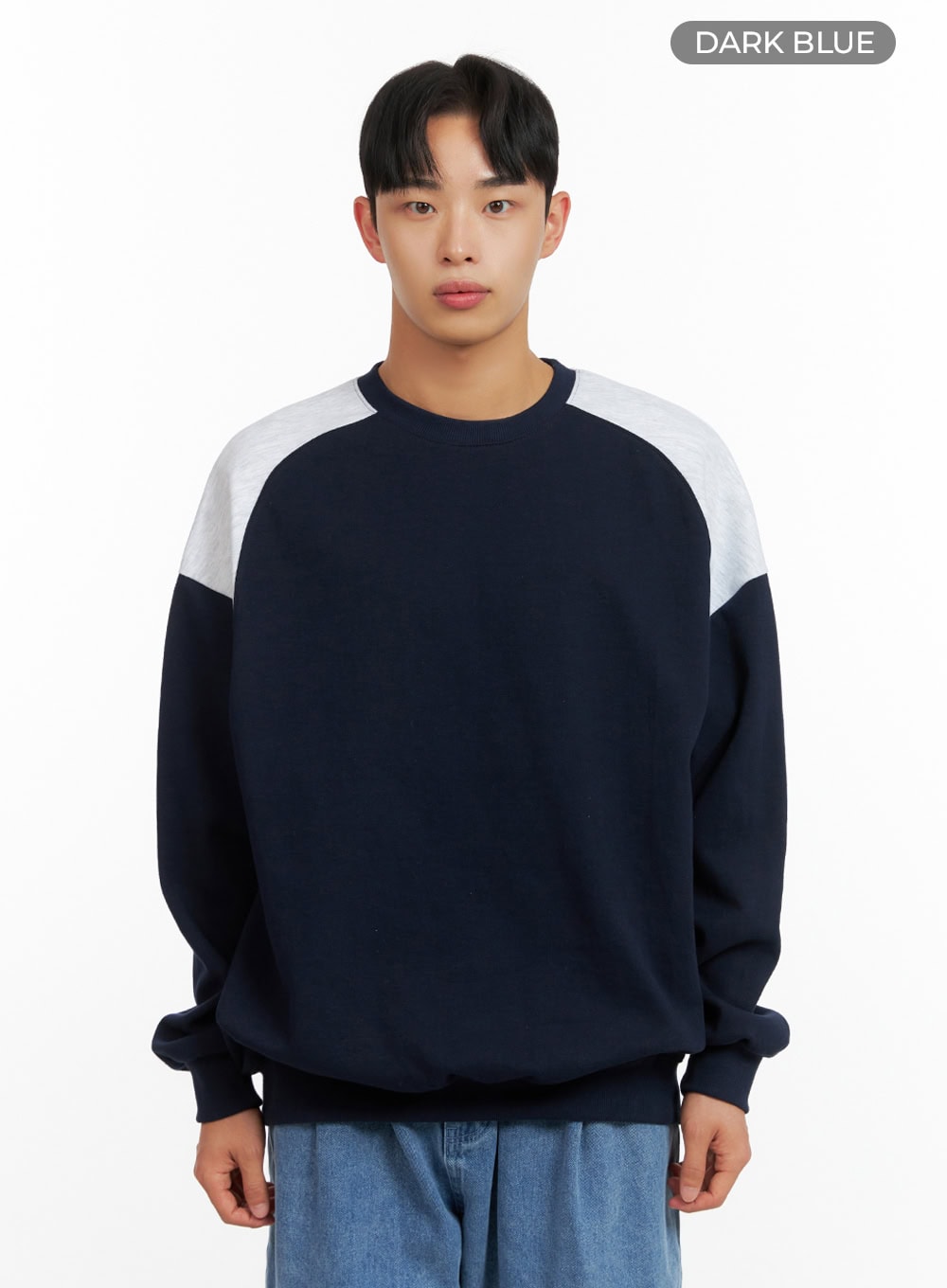 Men's Cozy Contrasting Crewneck Sweatshirt (Dark Blue) IU412