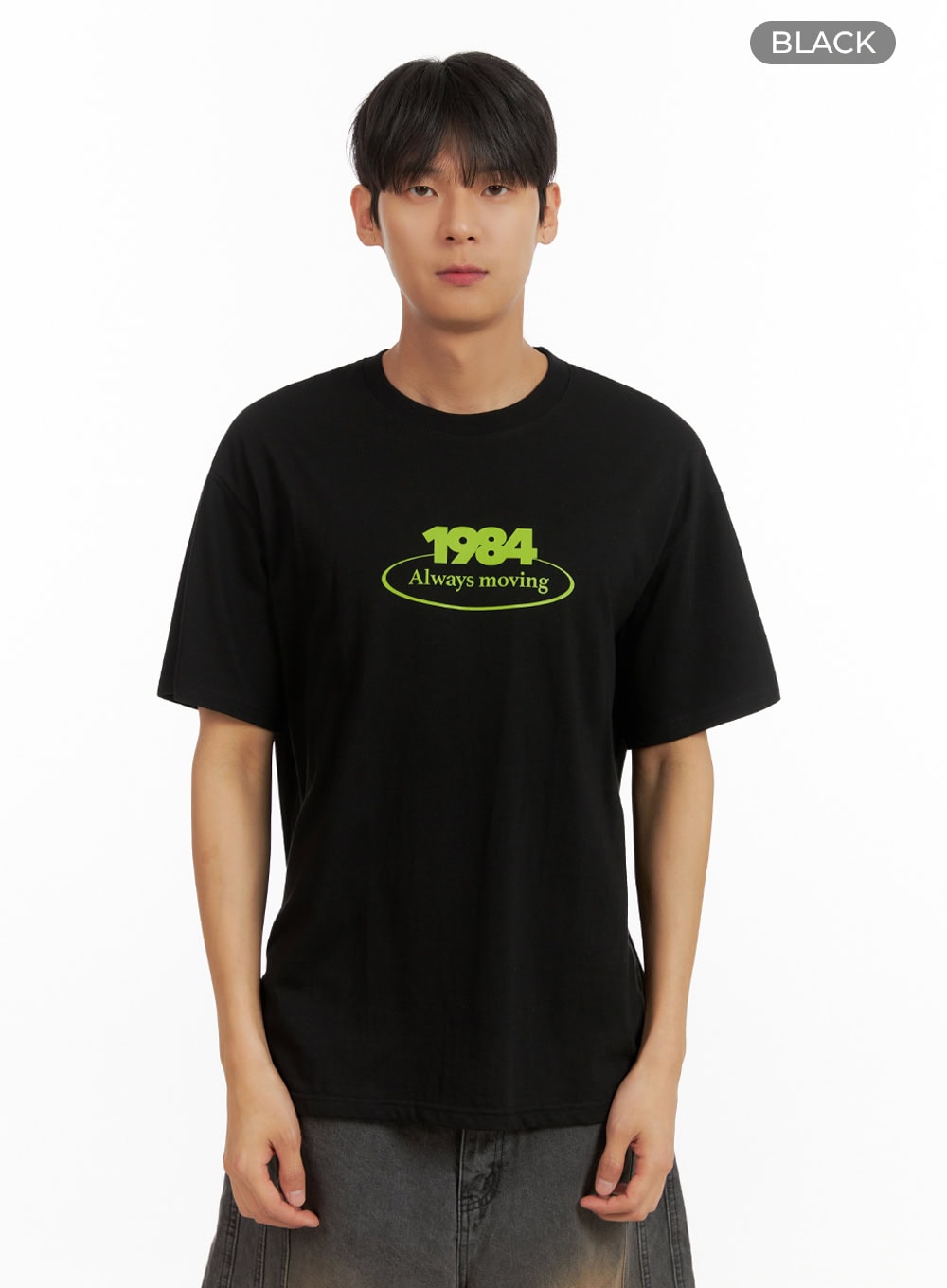 Men's Lettering Round Neck T-Shirt (Black) IU419