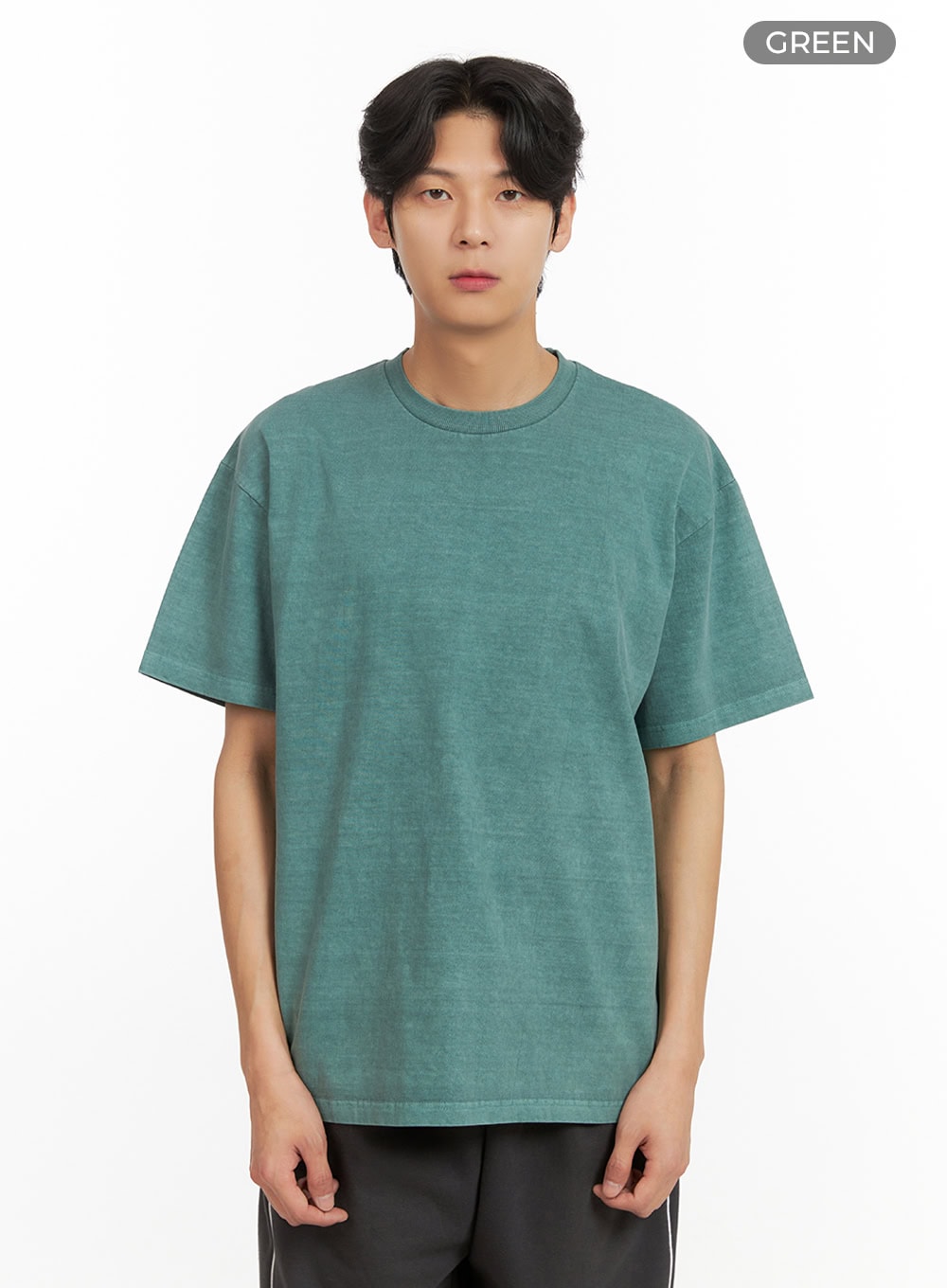 Men's Cotton Washed Round Neck T-Shirt (Green) IU405