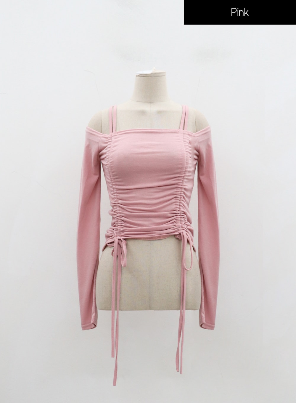 Off-Shoulder Double Front Tie Ruched Top IJ304