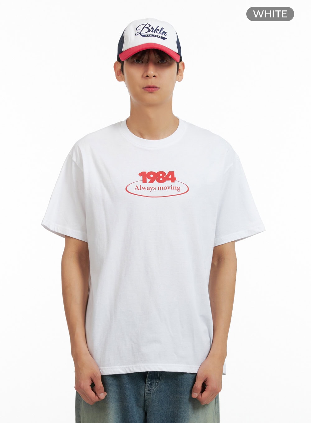 Men's Lettering Round Neck T-Shirt (White) IU418
