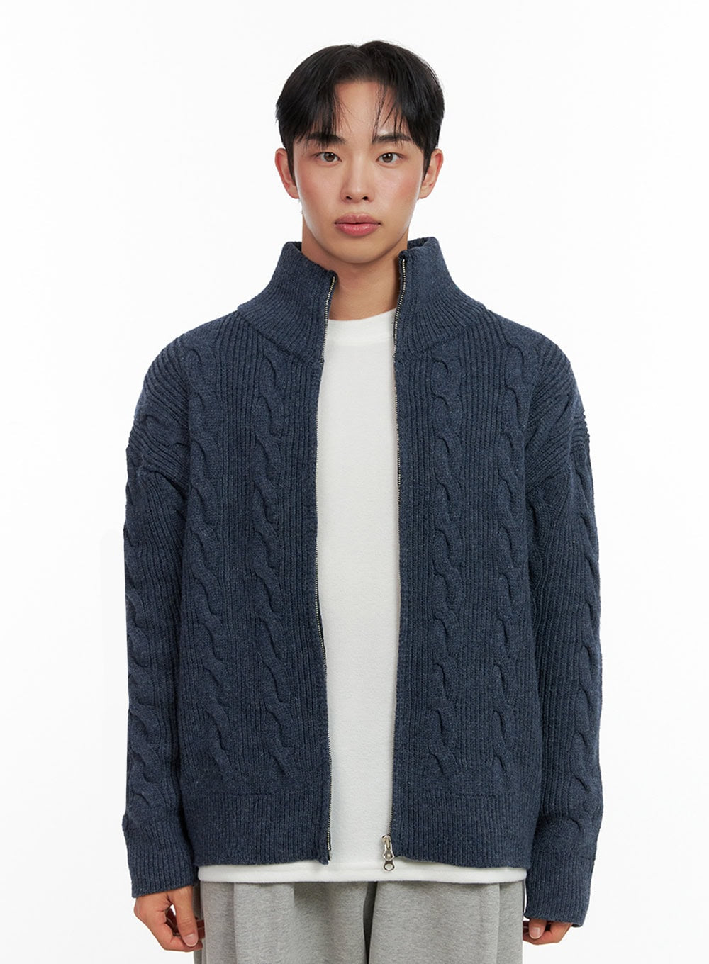 Men's Cable Knit Zip-Up Sweater IN426