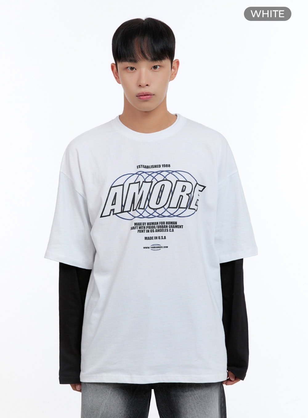 Men's Oversize Cotton Graphic Layered T-Shirt IS413