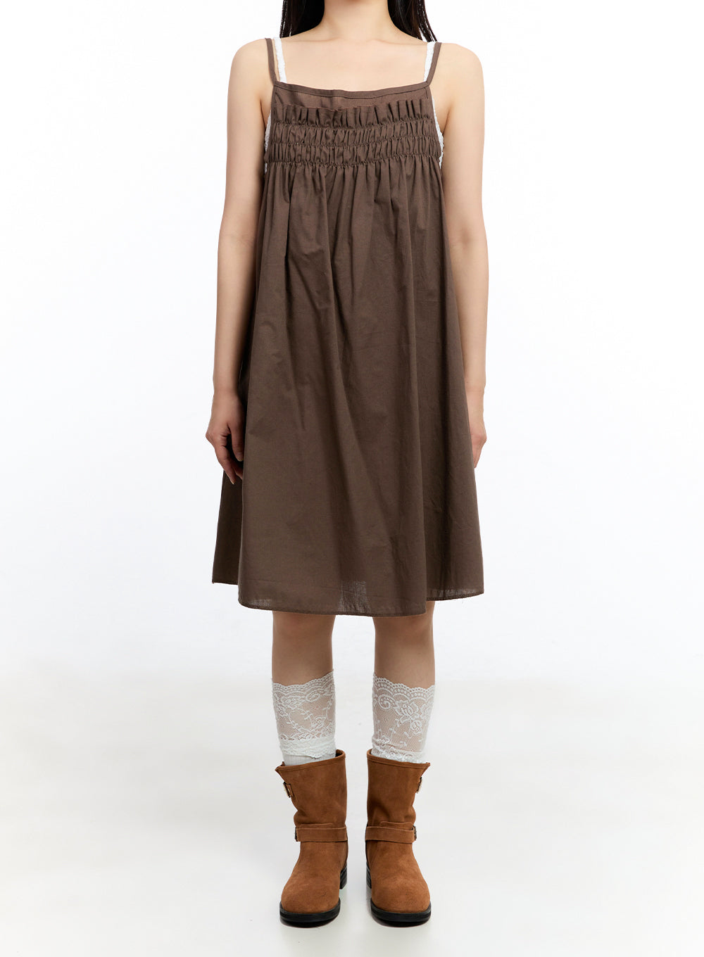 Solid Layered Cotton Midi Dress IU509