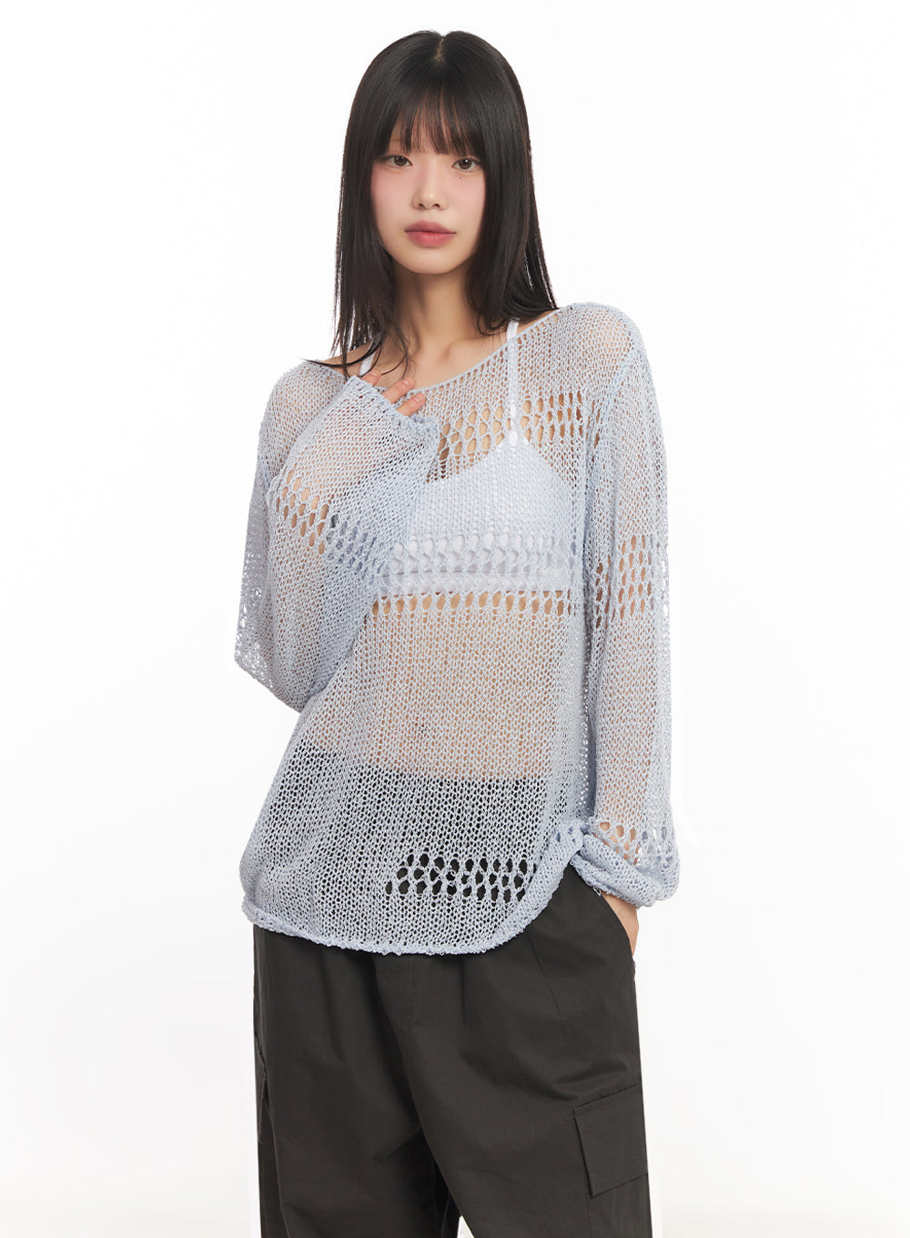 Mesh Patterned Knit Top IA521