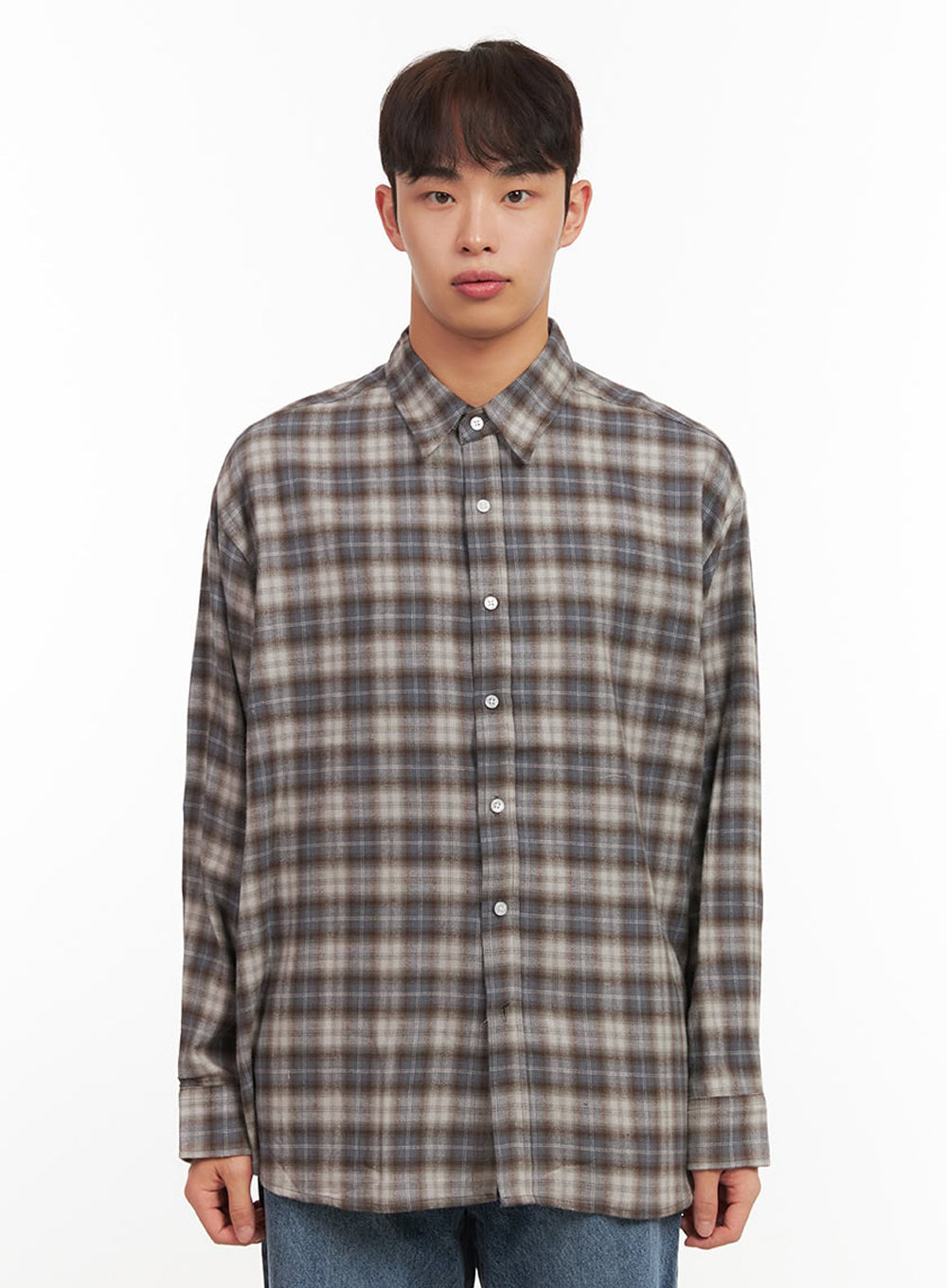 Men's Oversized Checkered Collar Shirt IF517