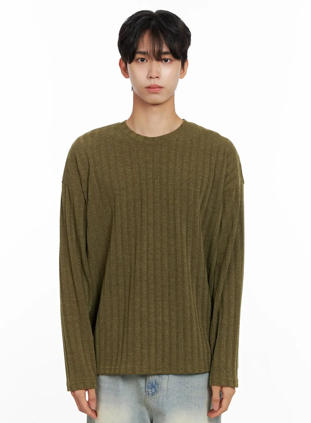 Men's Ribbed Knit Long Sleeve Shirt IO516