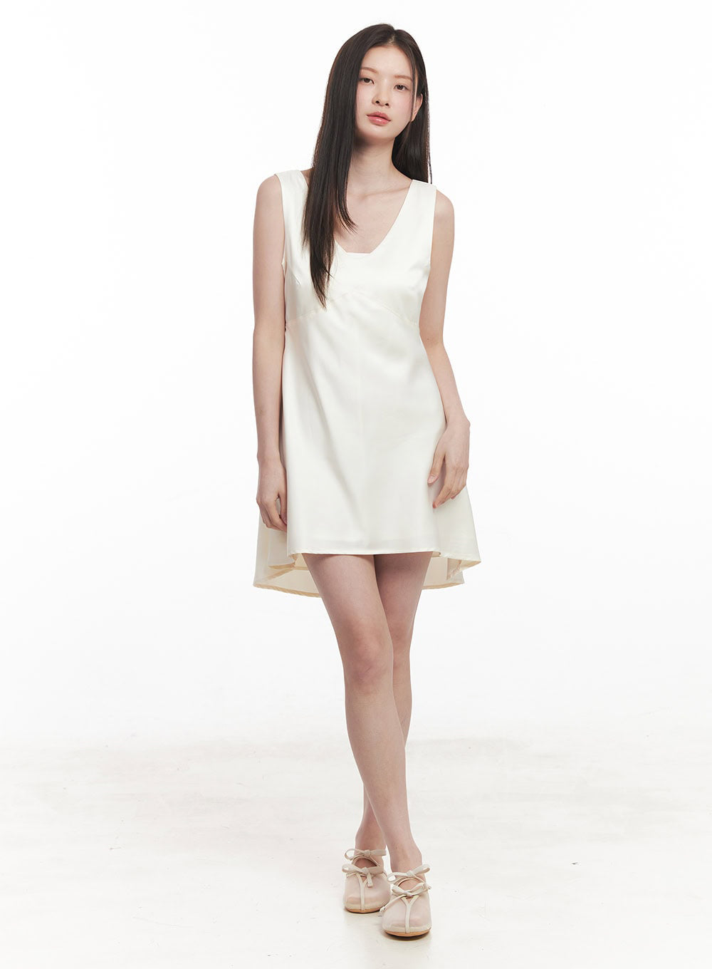 Satin V-Neck Sleeveless Mini Dress IY513