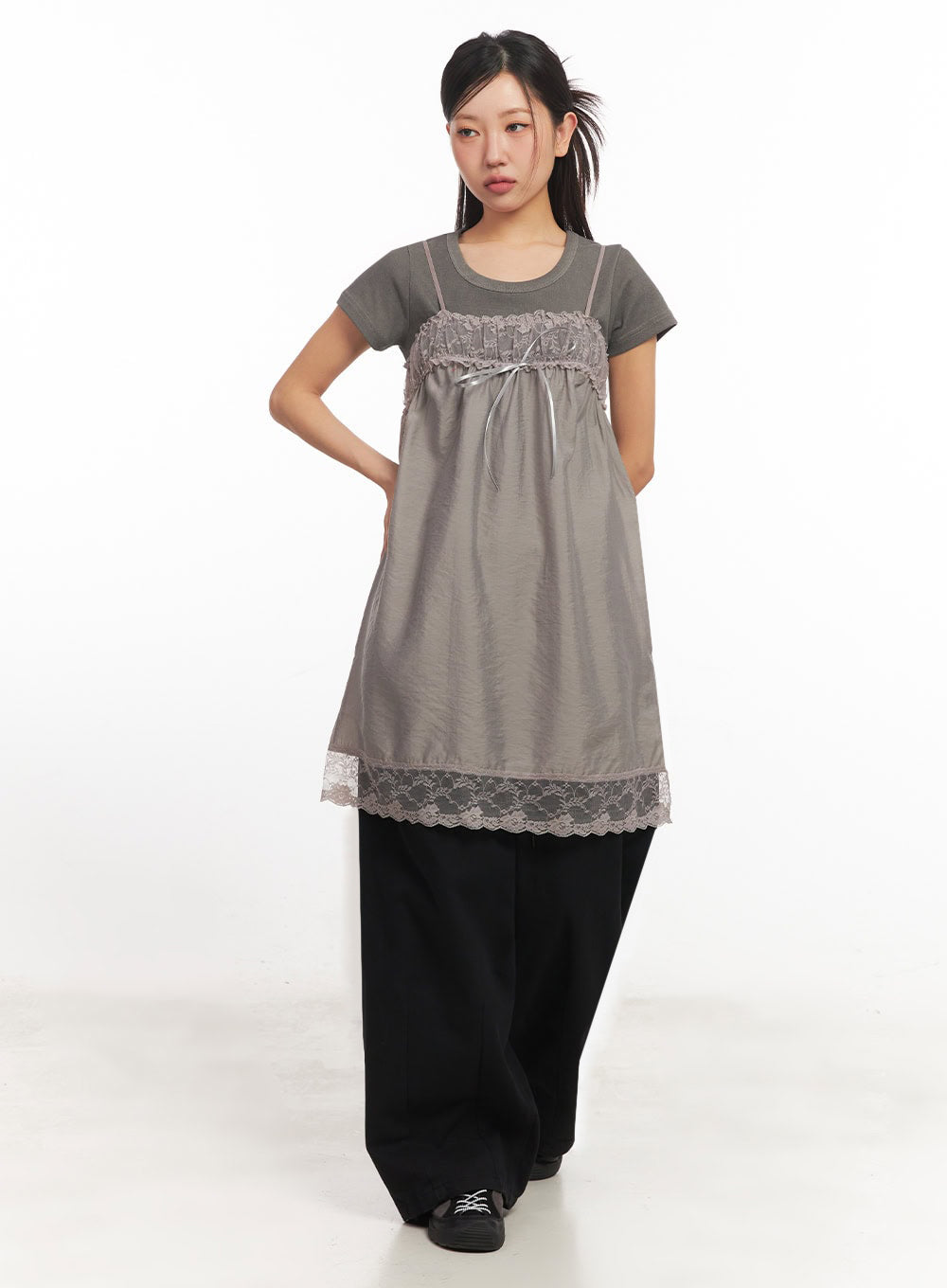 Satin Ribbon Lace Cami Dress IA524