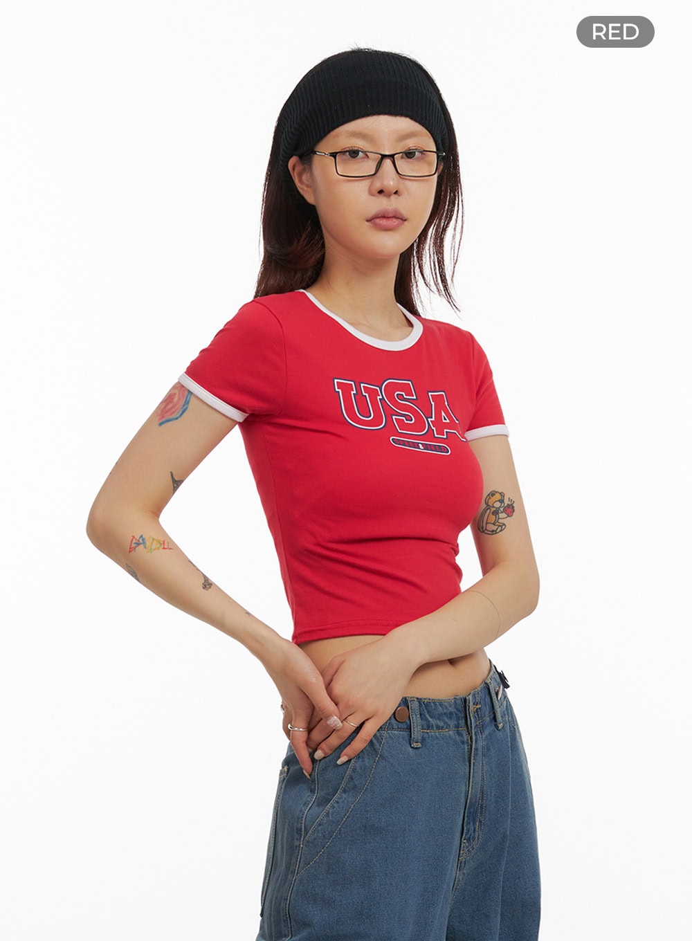 Contrast Graphic Crop Top IY410