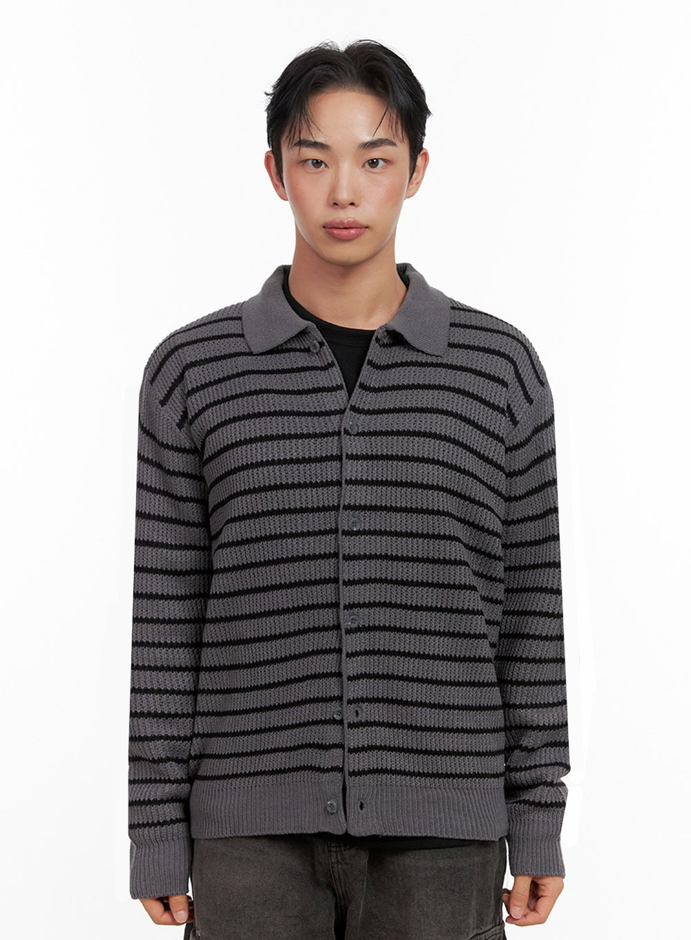 Men's Striped Collared Sweater IN426