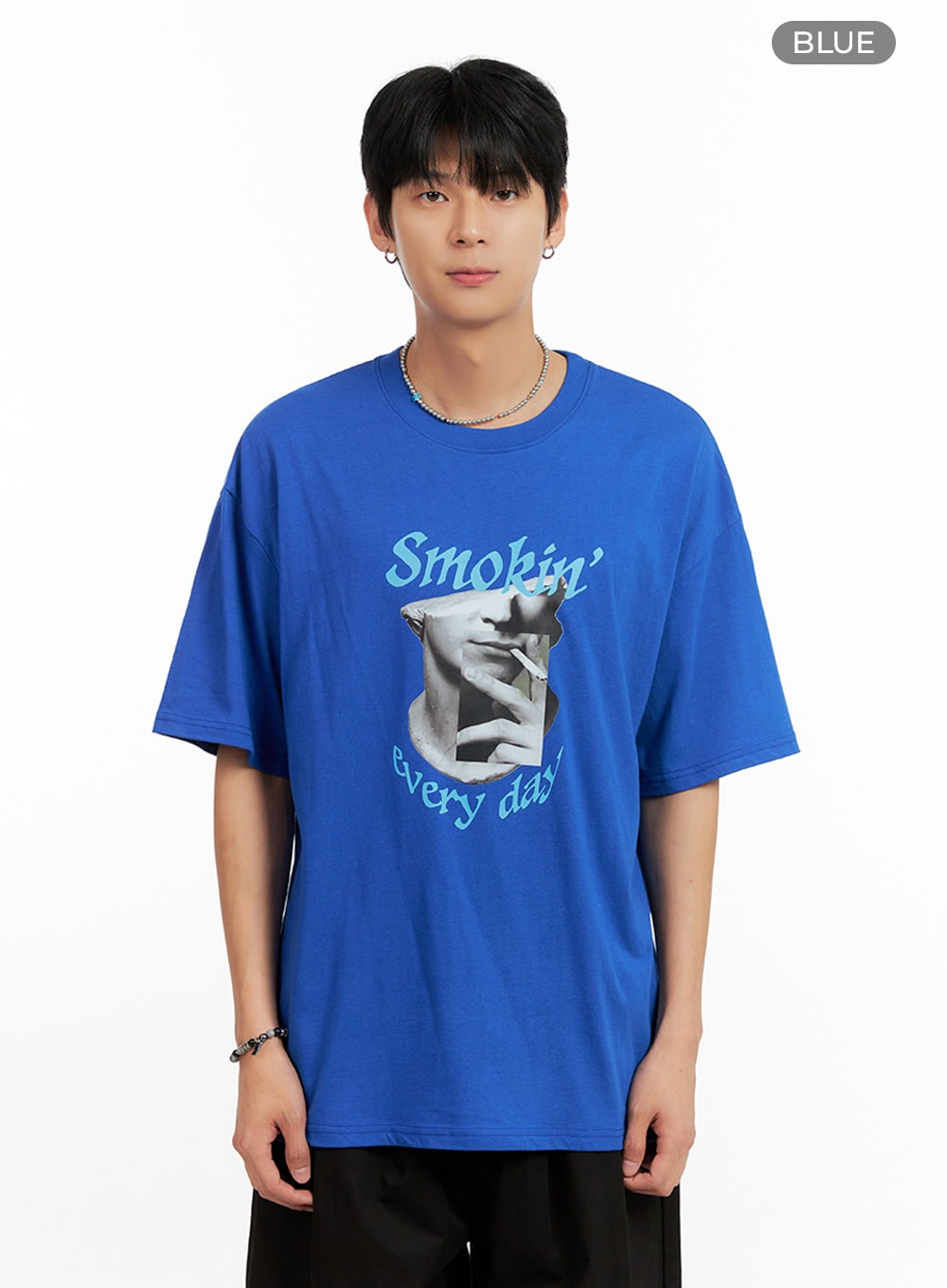Men's Cotton Graphic Oversize T-Shirt (Blue) IG402