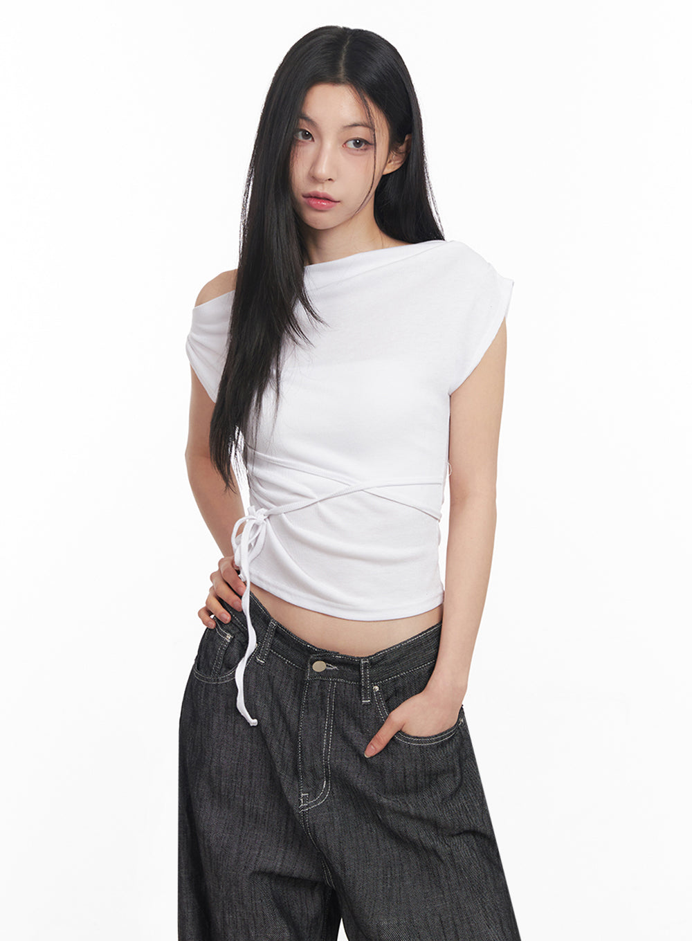 Asymmetric Short Sleeve Wrap Shirt IY516