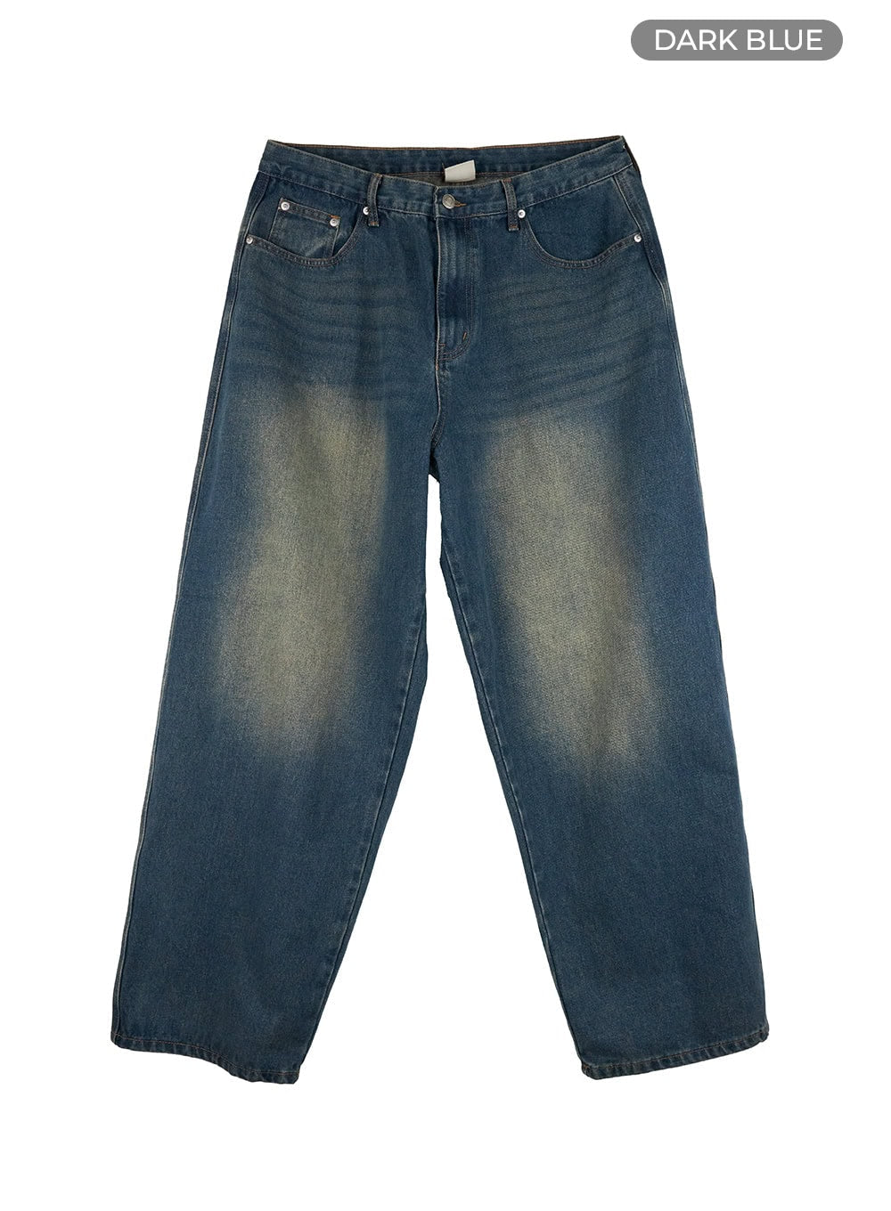 Men's Washed Cotton Wide Leg Jeans (Dark blue) IS420