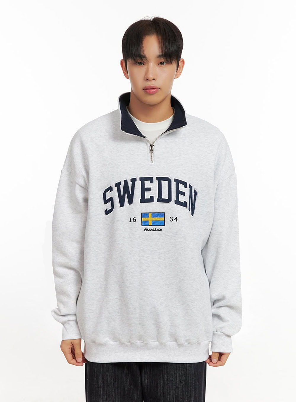 Men's Embroidered Half Zip-Up Sweatshirt ID406