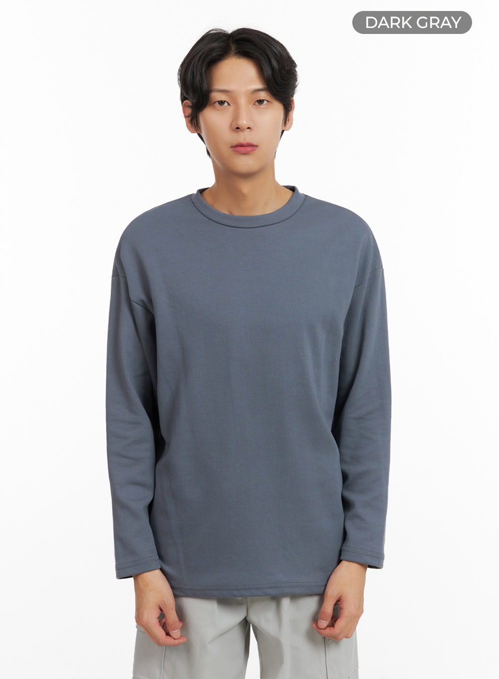 Men's Basic Oversized Long Sleeve Tee (Dark Gray) IY416