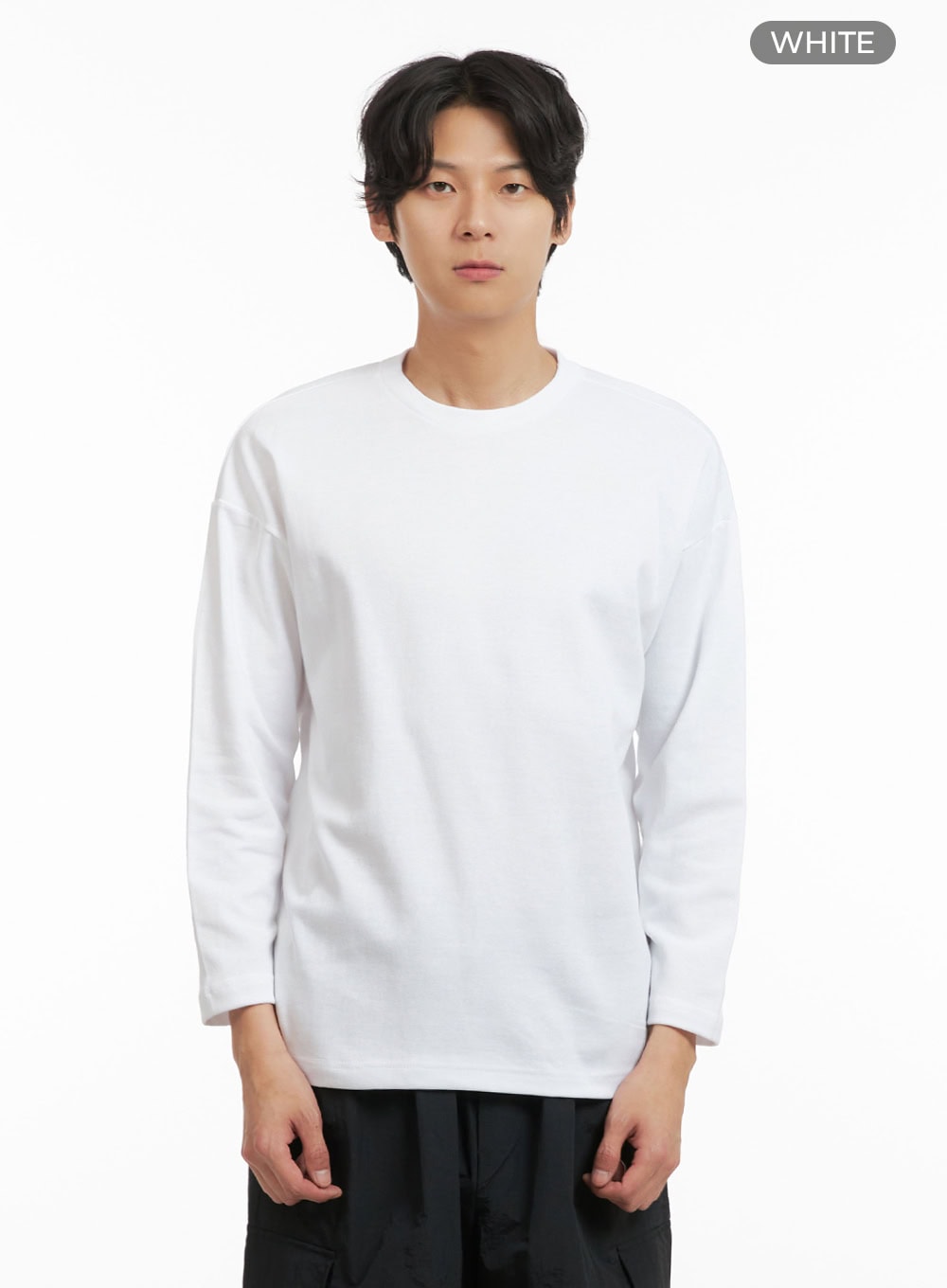 Men's Basic Oversize Long Sleeve Tee (White) IY402