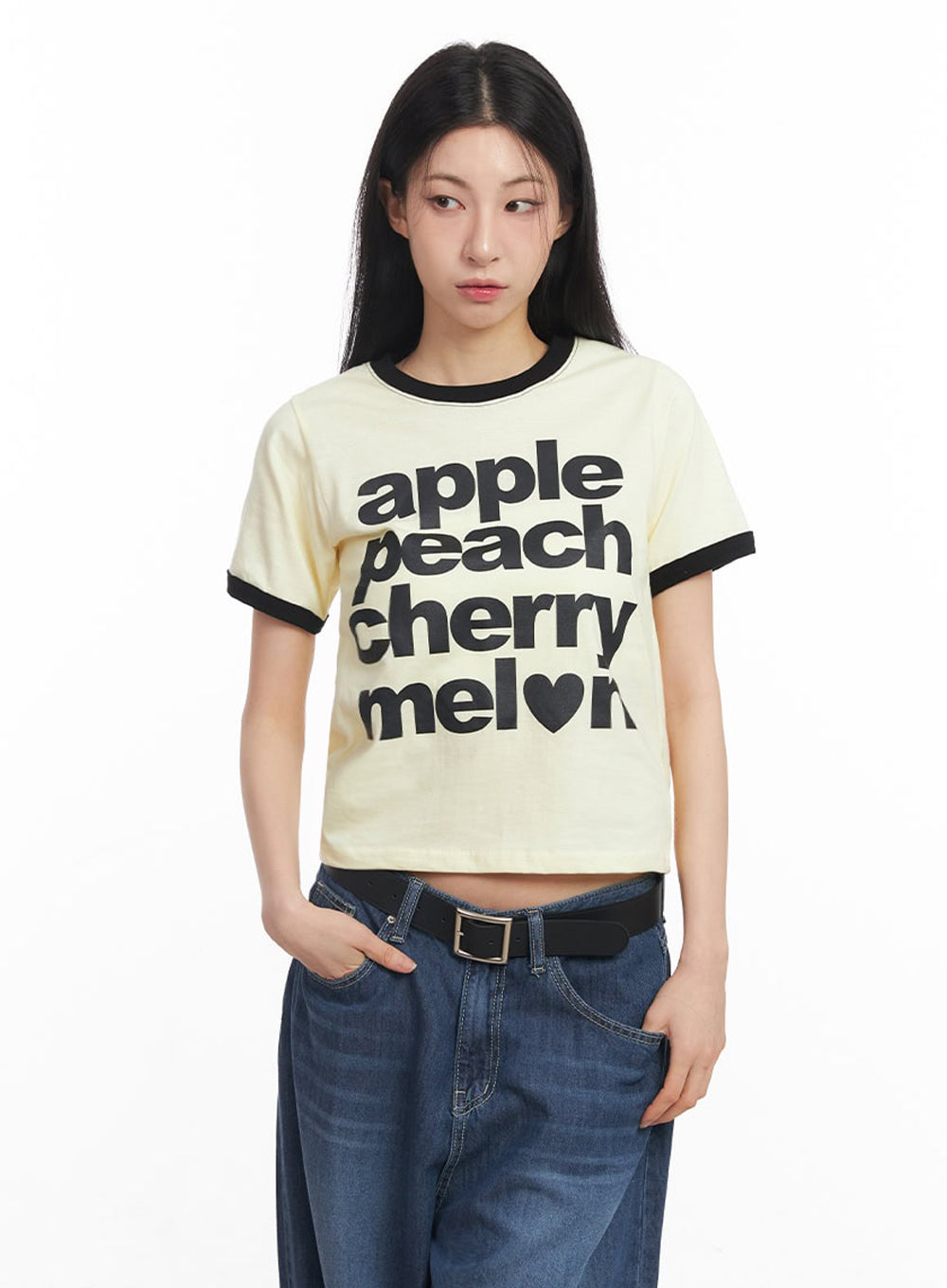 Contrast Graphic Crop Top IY529