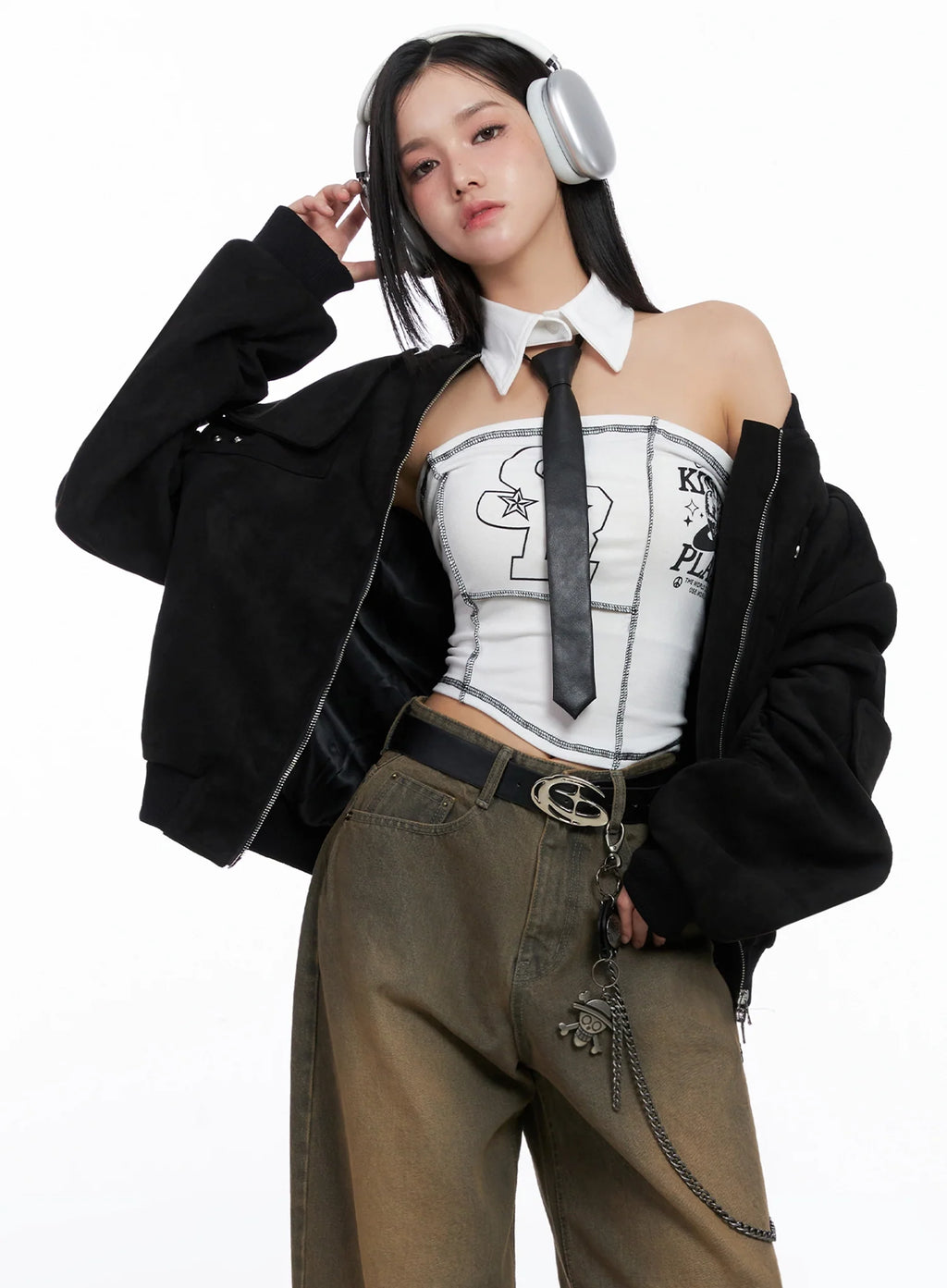 Black Zip-Up Bomber Jacket IS525