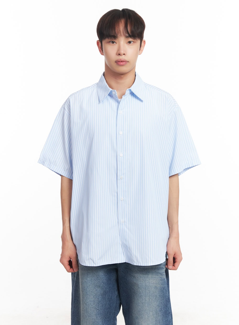Men's Short Sleeve Buttoned Striped Shirt IA521