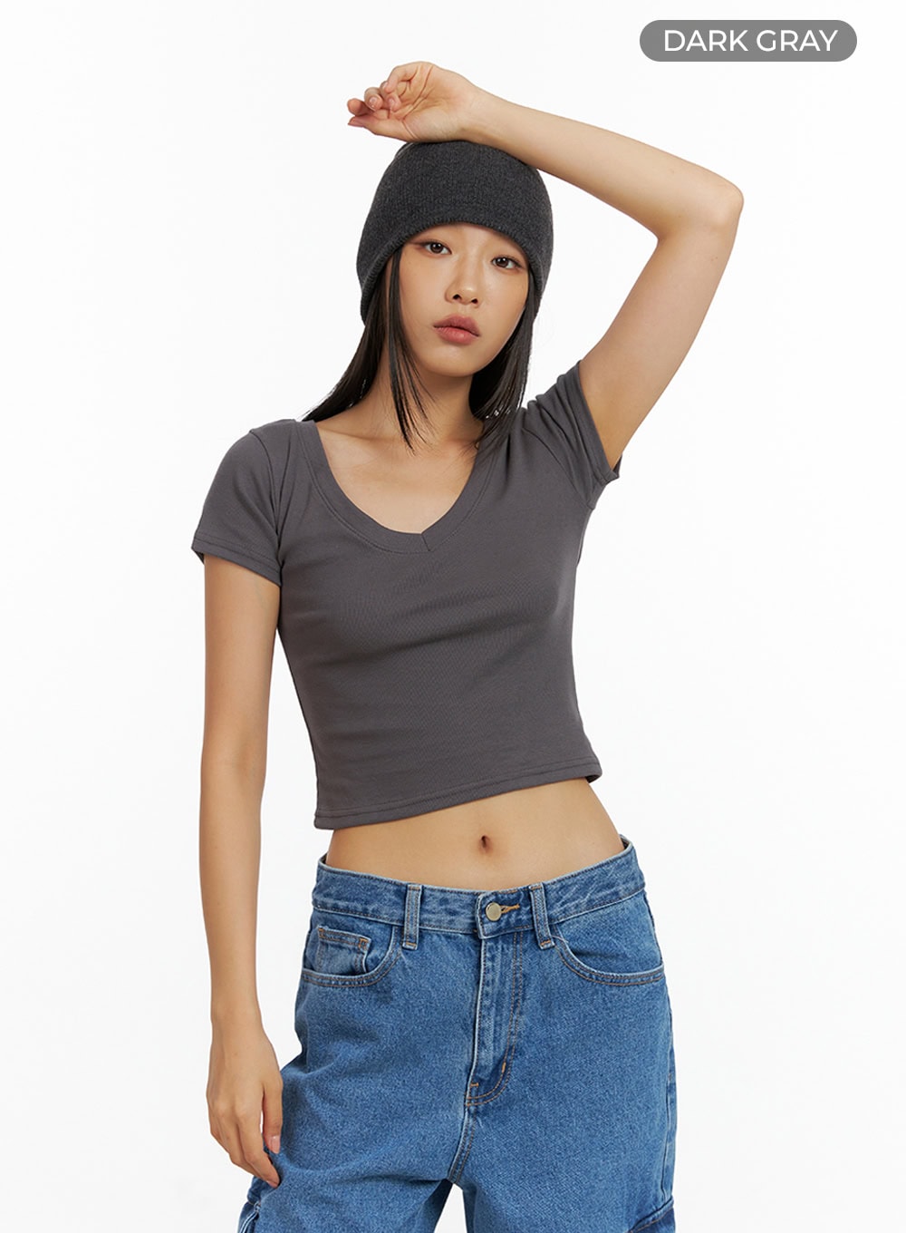 Basic V-Neck Crop Tee IL409