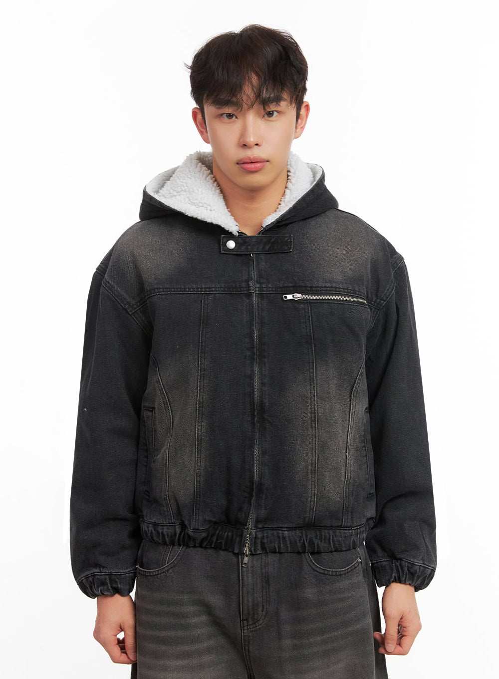 Men's Warm Hooded Zip-Up Denim Jacket ID431