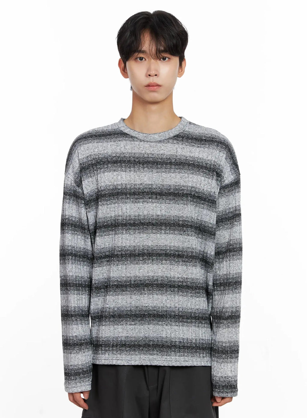 Men's Ribbed Striped Long Sleeve Shirt IO516