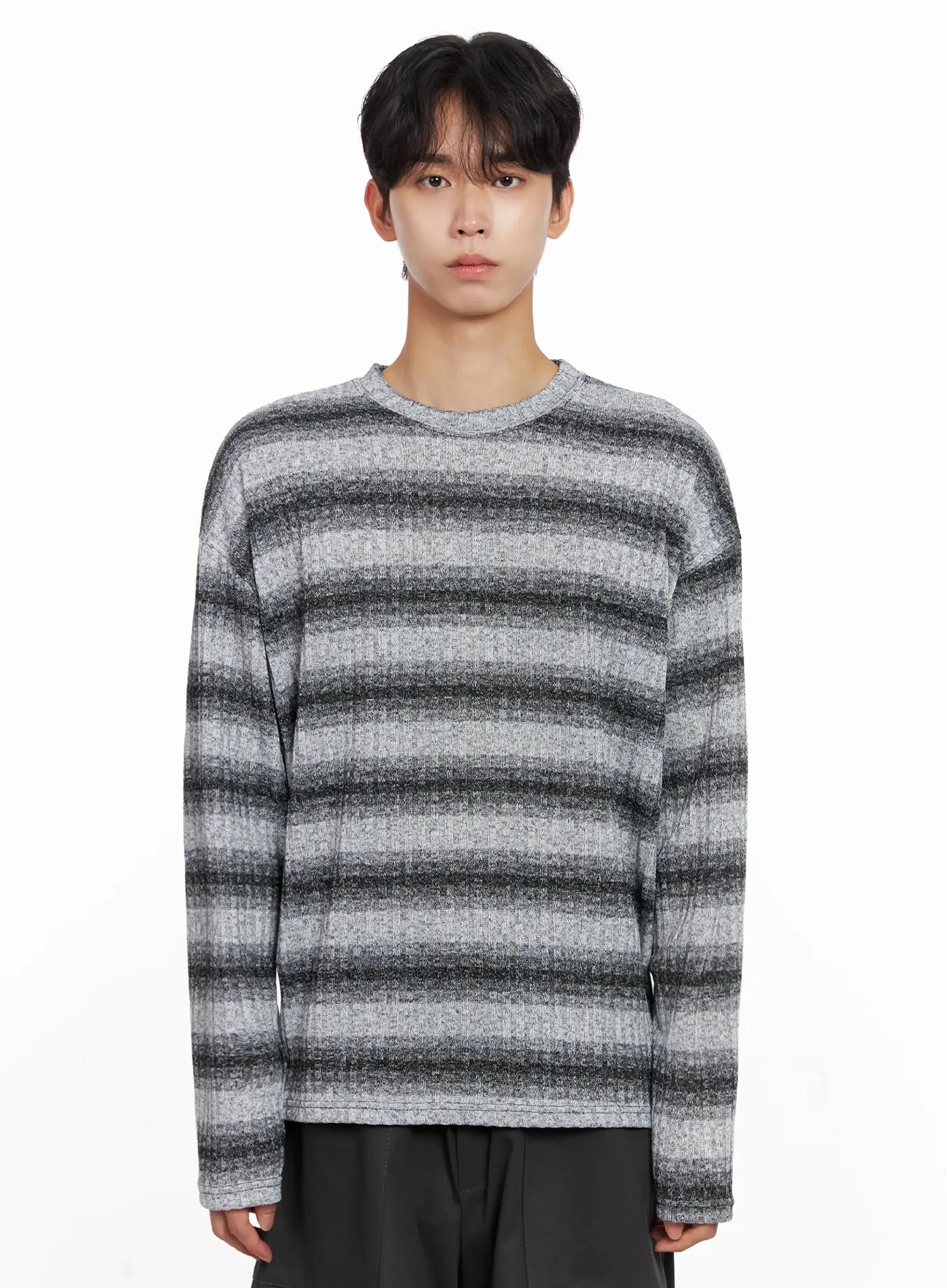 Men's Ribbed Striped Long Sleeve Shirt IO516