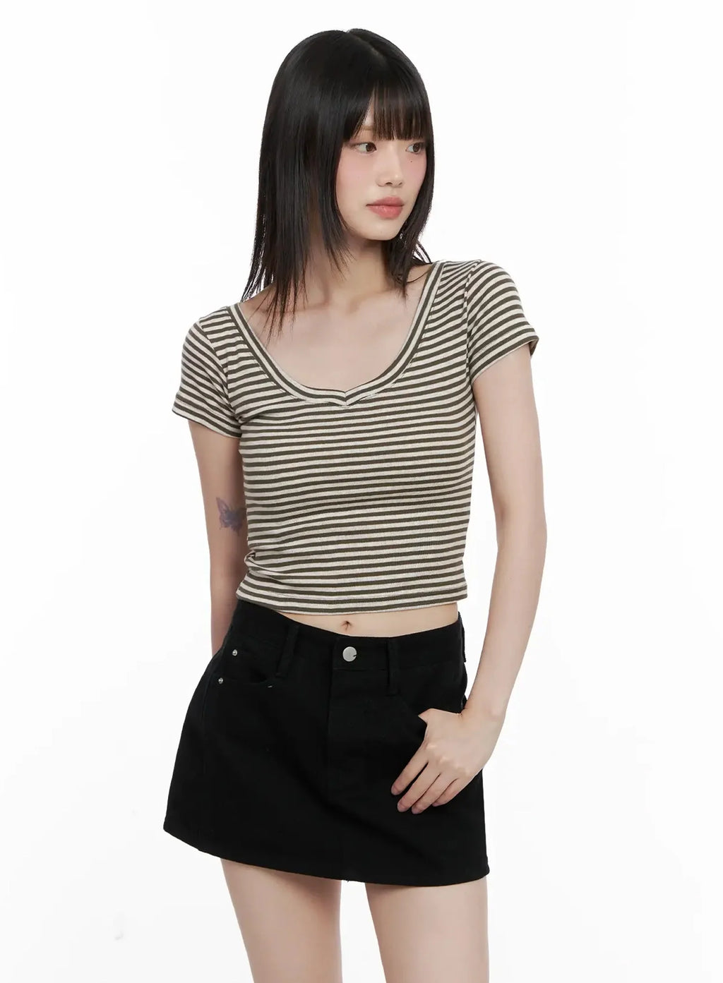 Striped V-Neck Short Sleeve Tee IL531