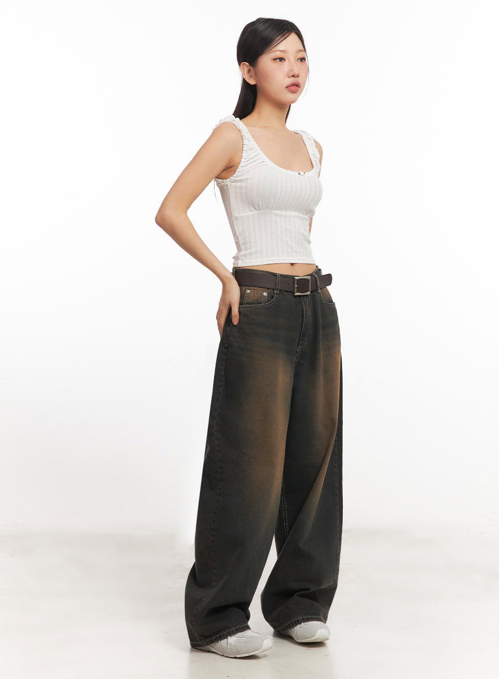 Frill Shirring Crop Tank Top IA524