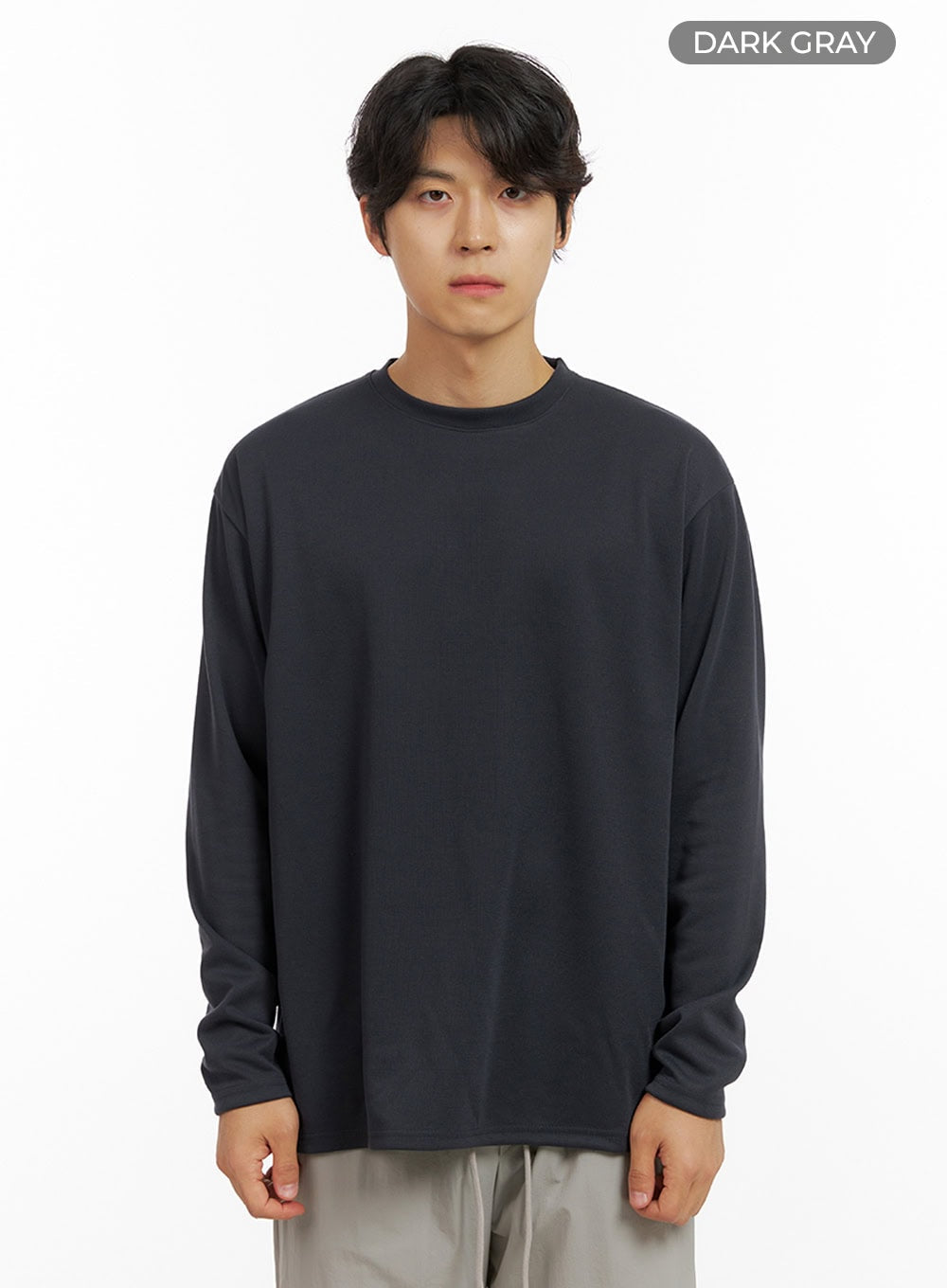 Men's Loose Round Neck Long Sleeve (Dark Gray) IG409