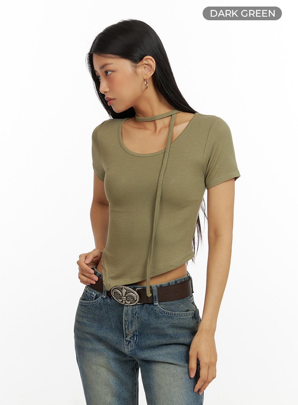 Unbalanced Solid Crop Top with Thin Scarf Set IU412