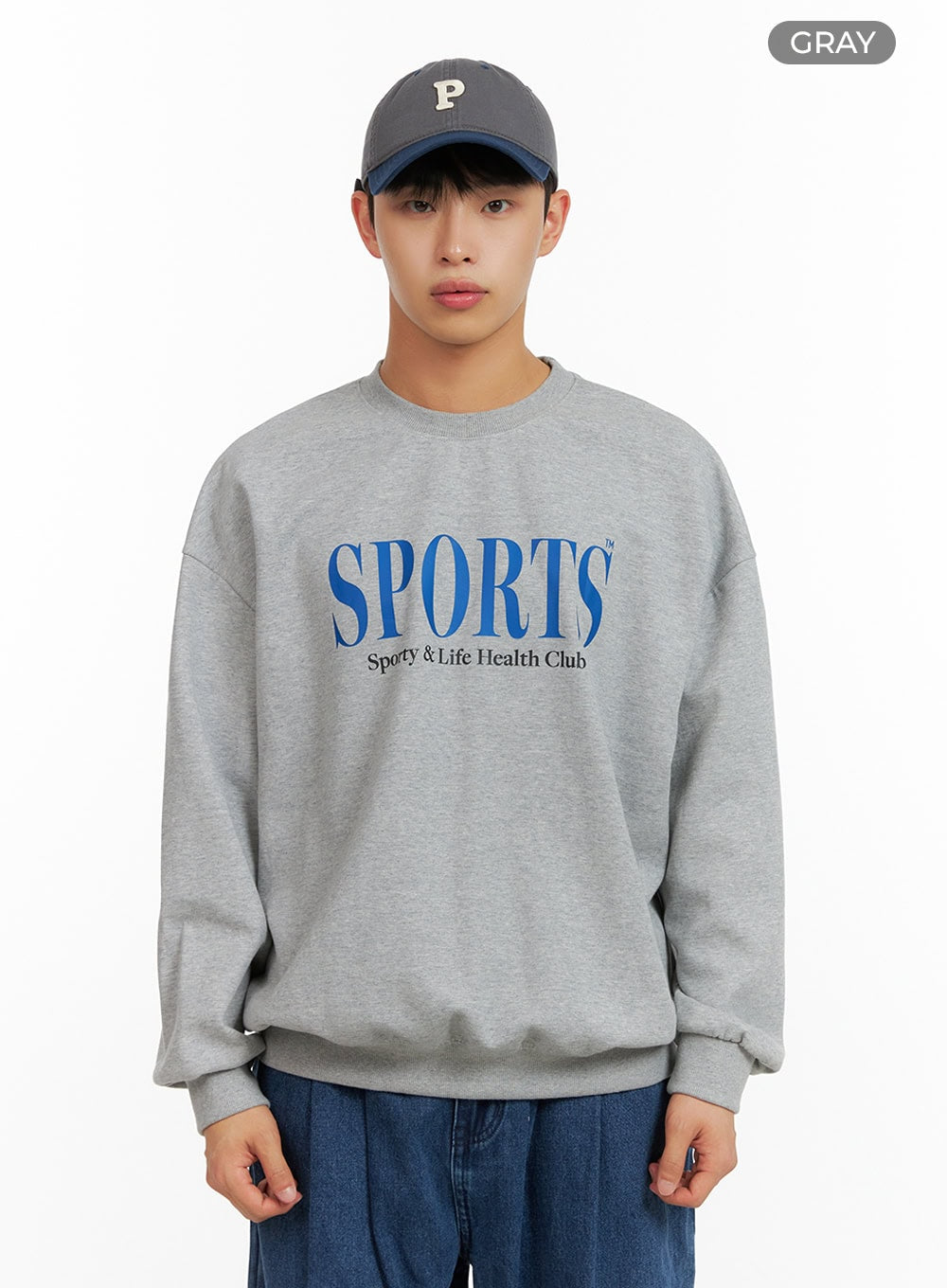 Men's Graphic Lettering Crewneck Sweatshirt (Gray) IU414