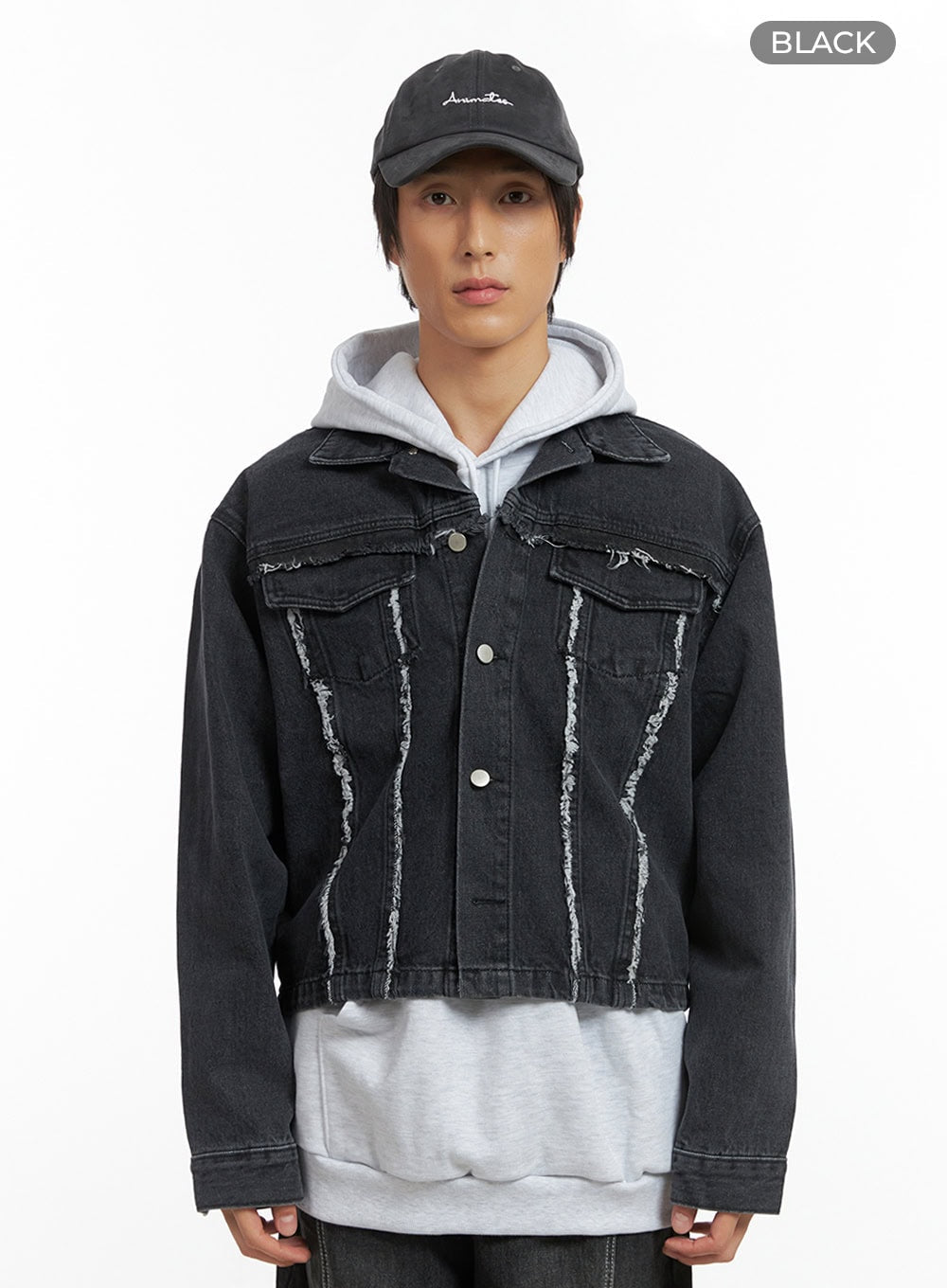 Men's Fray Detail Denim Jacket IO417