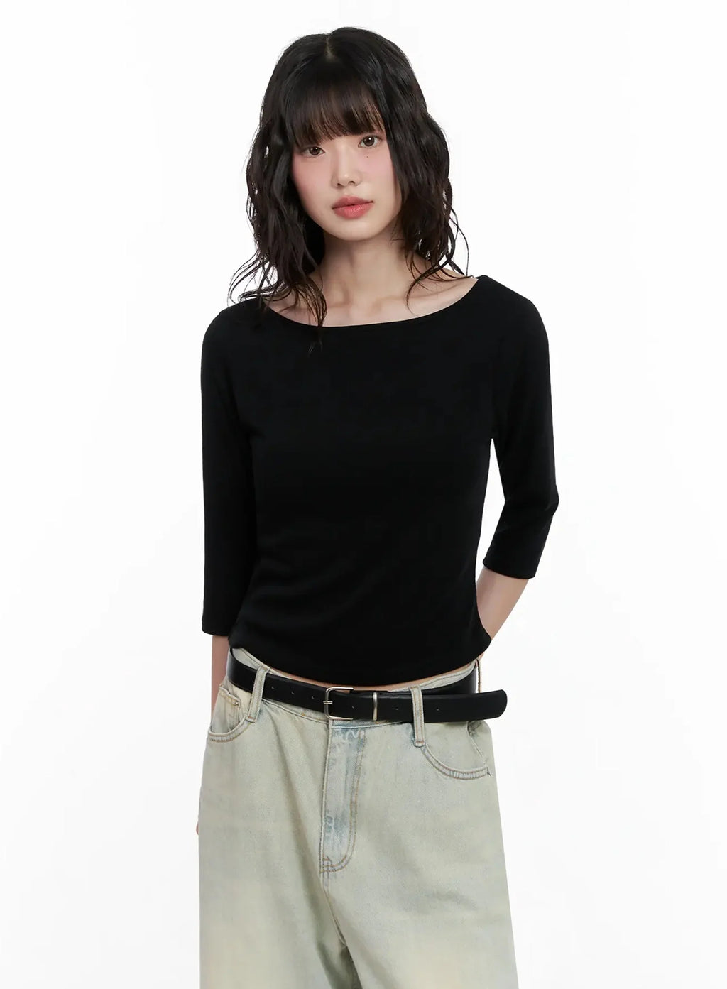 Minimalist Black Boat Neck Top IL531