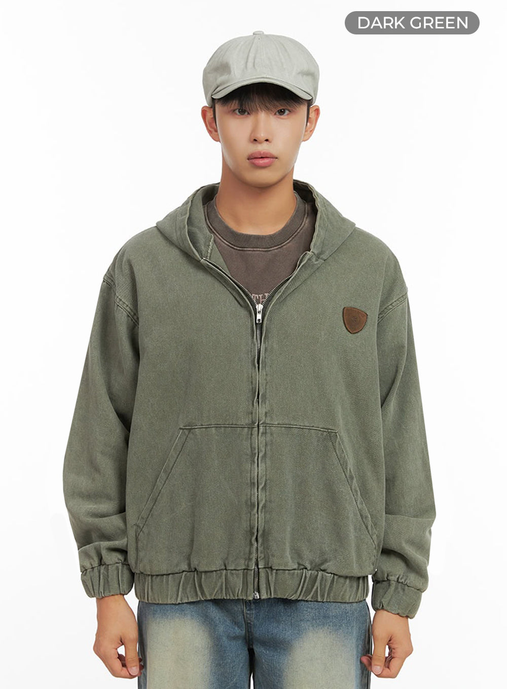 Men's Washed Zip Up Hooded Jacket IO420