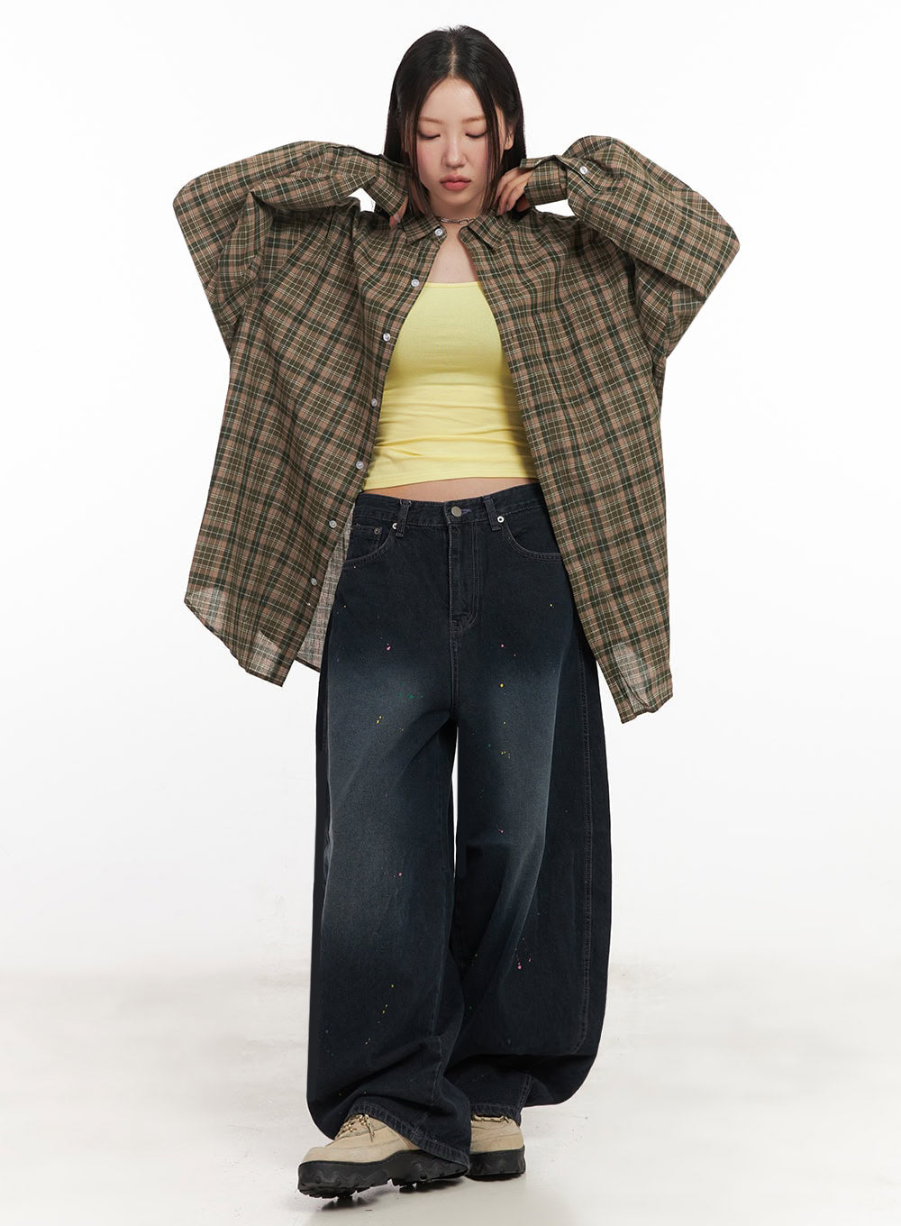 Checkered Oversize Collared T-Shirt IM525